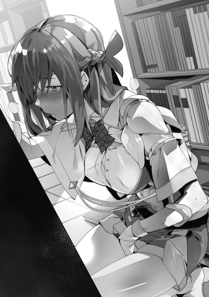 asagiri_ririko big_breasts black_and_white blush braided_hair clothed clothing ecstas_online female legs masturbation masturbation_through_clothing taira_tsukune