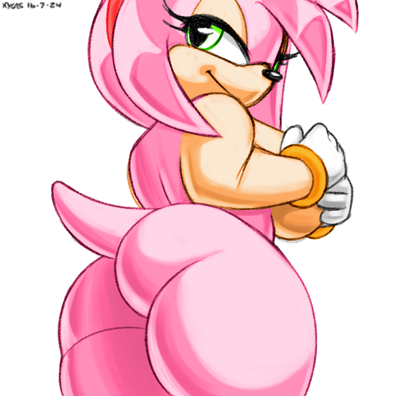 1girls alternate_body_type alternate_breast_size amy_rose ass breasts exposed_torso female female_only flattest footwear handwear looking_at_viewer looking_back mostly_nude sonic_(series) wristwear xylas