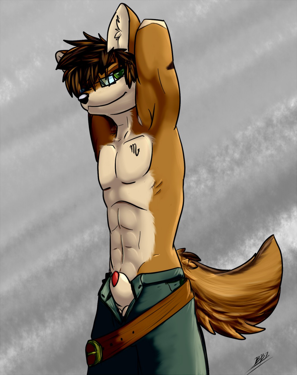 animal_genitalia animal_penis anthro bashbl-ux canine canine_penis clothed clothing digital_media_(artwork) looking_at_viewer male male_only mammal penis penis_tip pose red_wolf sheath simple_background solo standing tip toddhunter wolf