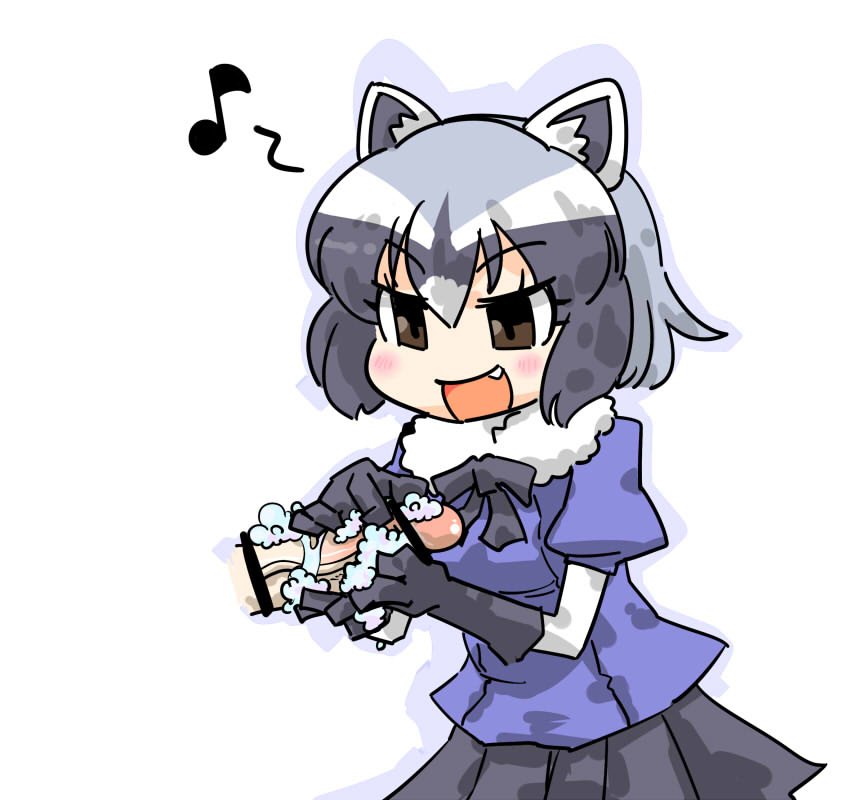 animal_ears common_raccoon_(kemono_friends) fur_collar grey_hair kemono_friends musical_note penis raccoon_ears raccoon_tail seki_(red_shine) soap_bubbles spoken_musical_note tail washing