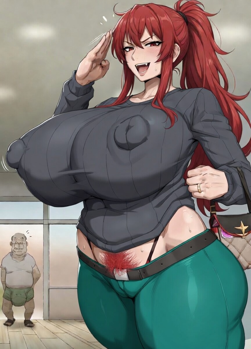 ai generated, aizawa akemi, big ass, big breasts, milf, red hair, tomo-chan wa onna no ko, venus body