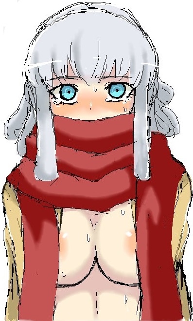 blue_eyes blue_hair blush breasts danganronpa danganronpa_3 eyebrows female long_hair matching_hair/eyes miaya_gekkogahara scarf scarf_over_mouth simple_background solo straight_hair white_background