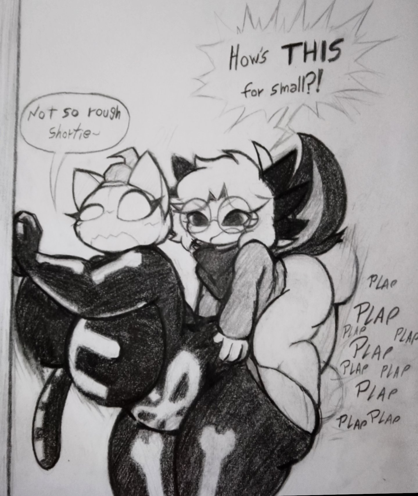 1boy, 1girls, anger vein, ass clapping, ass focus, axolotl, axolotl humanoid, axolotl tail, balls, big breasts, bodysuit, breasts, cat ears, cat girl, cat tail, catgirl, clapping ass, clapping cheeks, coal (coalorgem), fat ass, female, femboy, femboydom, fortnite, fortnitemares, furry, gatabaza, gills, glasses, greyscale, hair, halloween, halloween pumpkin, heart symbol, huge boobs, huge breasts, huge cock, jack-o'-lantern, onomatopoeia, partially clothed, pencil (artwork), pumpkin, pumpkin head, rand0m 293, scarf, sex, short hair, sideboob, simple background, size difference, skeleton (marking), skeleton costume, small dom big sub, spice (fortnite), tail fin, testicles, text, thick thighs, thighs, traditional media (artwork), twitter user oc, voluptuous, voluptuous female