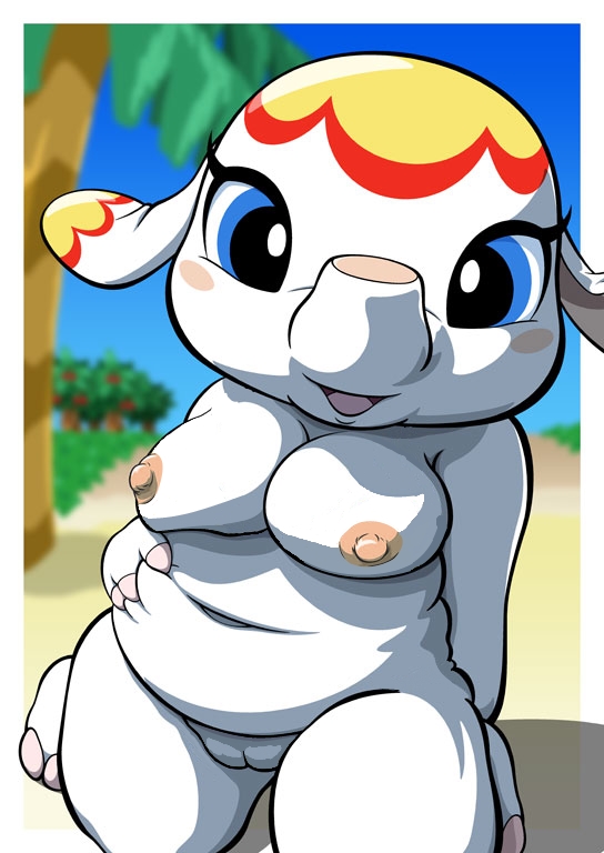 animal_crossing anthro breasts elephant eyelashes female mammal margie_(animal_crossing) nintendo nipples pussy shortstack slightly_chubby solo ten_nekosupi video_games