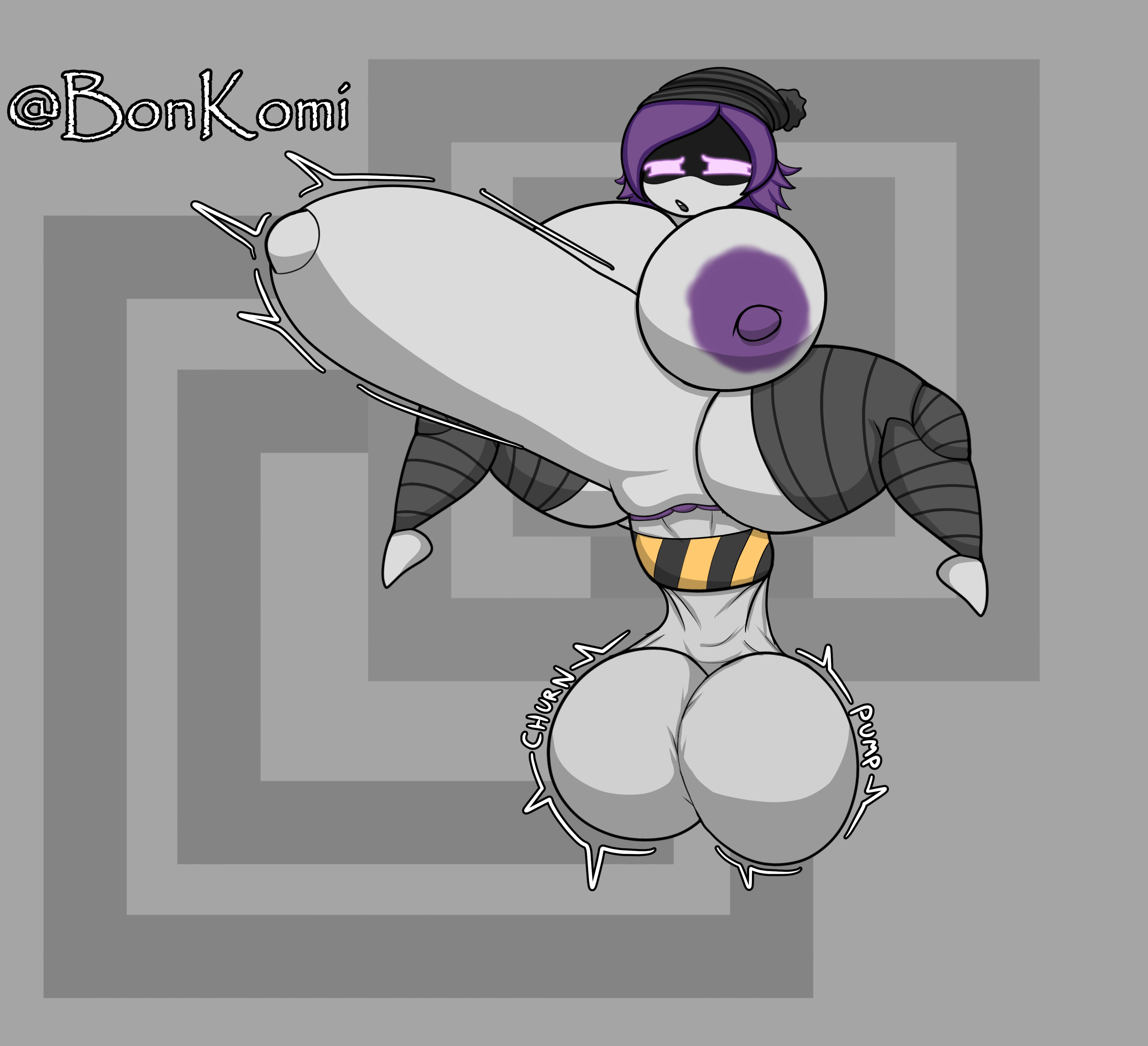 abdominal bulge, beanie, big balls, big breasts, big penis, big thighs, bonkomi, futa/female, futanari, glitch productions, hat, hyper, hyper penis, murder drones, purple eyes, purple hair, robot, robot girl, robot humanoid, stomach bulge, stretching, stretching pussy, uzi (murder drones), v (murder drones), vaginal penetration