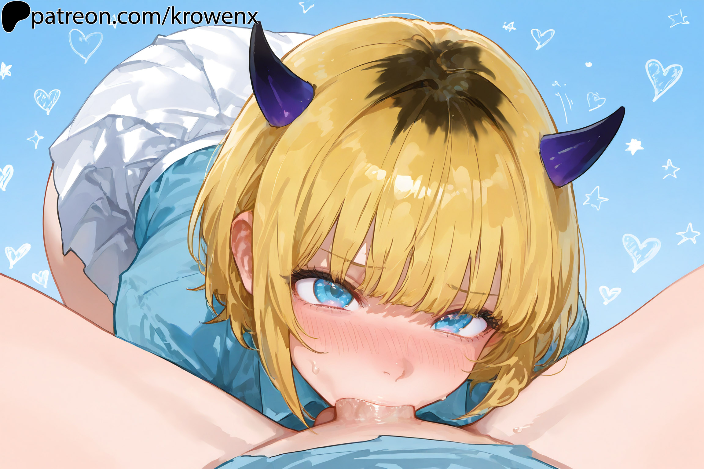 1girls, ai generated, blowjob, blue eyes, blush, deepthroat, fellatio, female, female focus, krowenx, looking at viewer, memcho, oral, oral sex, oshi no ko, penis, penis in mouth, short hair, sucking, sucking penis, two-tone hair, uncensored