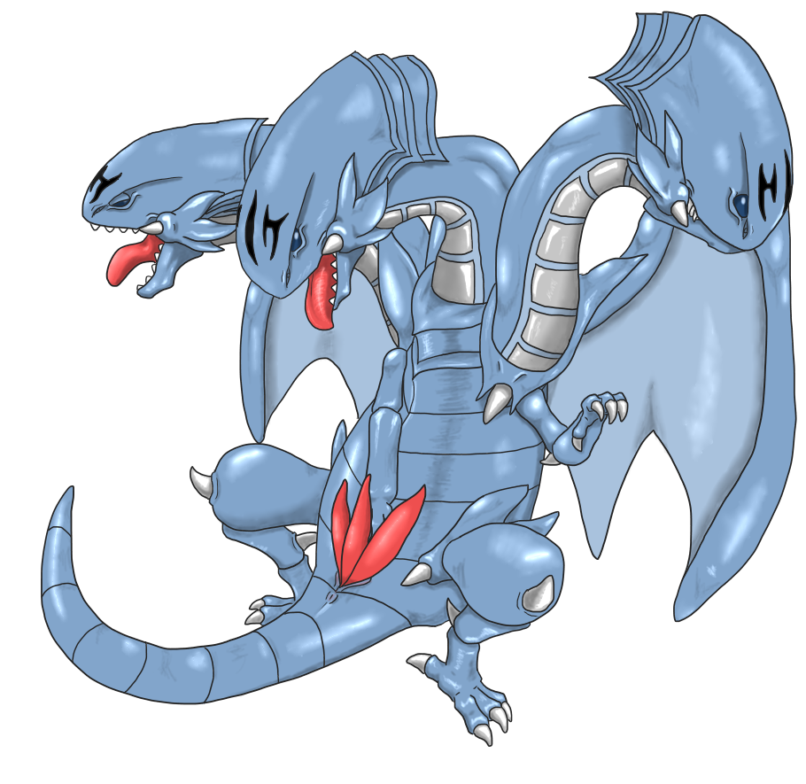 3_heads animal_genitalia blue-eyes_ultimate_dragon blue_eyes burume claws dragon genital_slit hydra male multi_head multi_penis penis scalie sfbwd slit spikes tongue tongue_out triphallia wings yu-gi-oh!