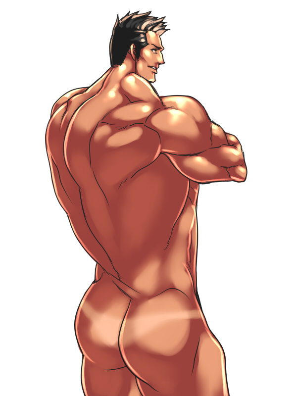 1boy ass bara male_focus male_only muscle nude rabbit_(artist) rabbit_(pixiv744412) solo tagme tan tanline