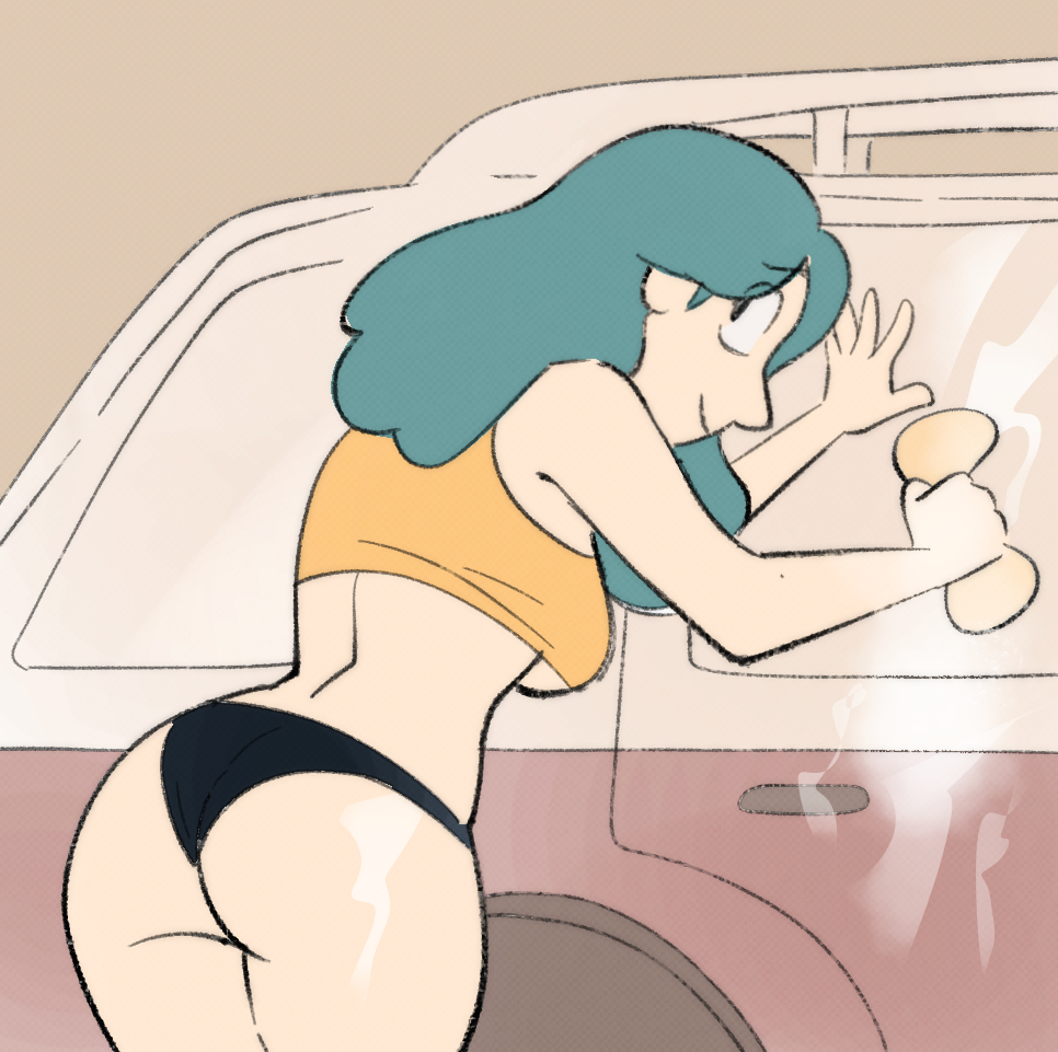1girls, aged up, artist request, ass, ass focus, big breasts, breasts, car wash, cleavage, clothed, clothing, female, hilda (hilda), hilda (series), netflix, tagme, tagme (artist)