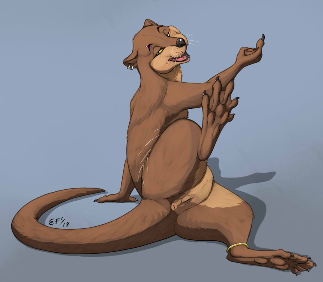 2018 anthro anus female lizet mammal mustelid open_mouth otter pussy smile teeth tongue whiskers yellow_eyes