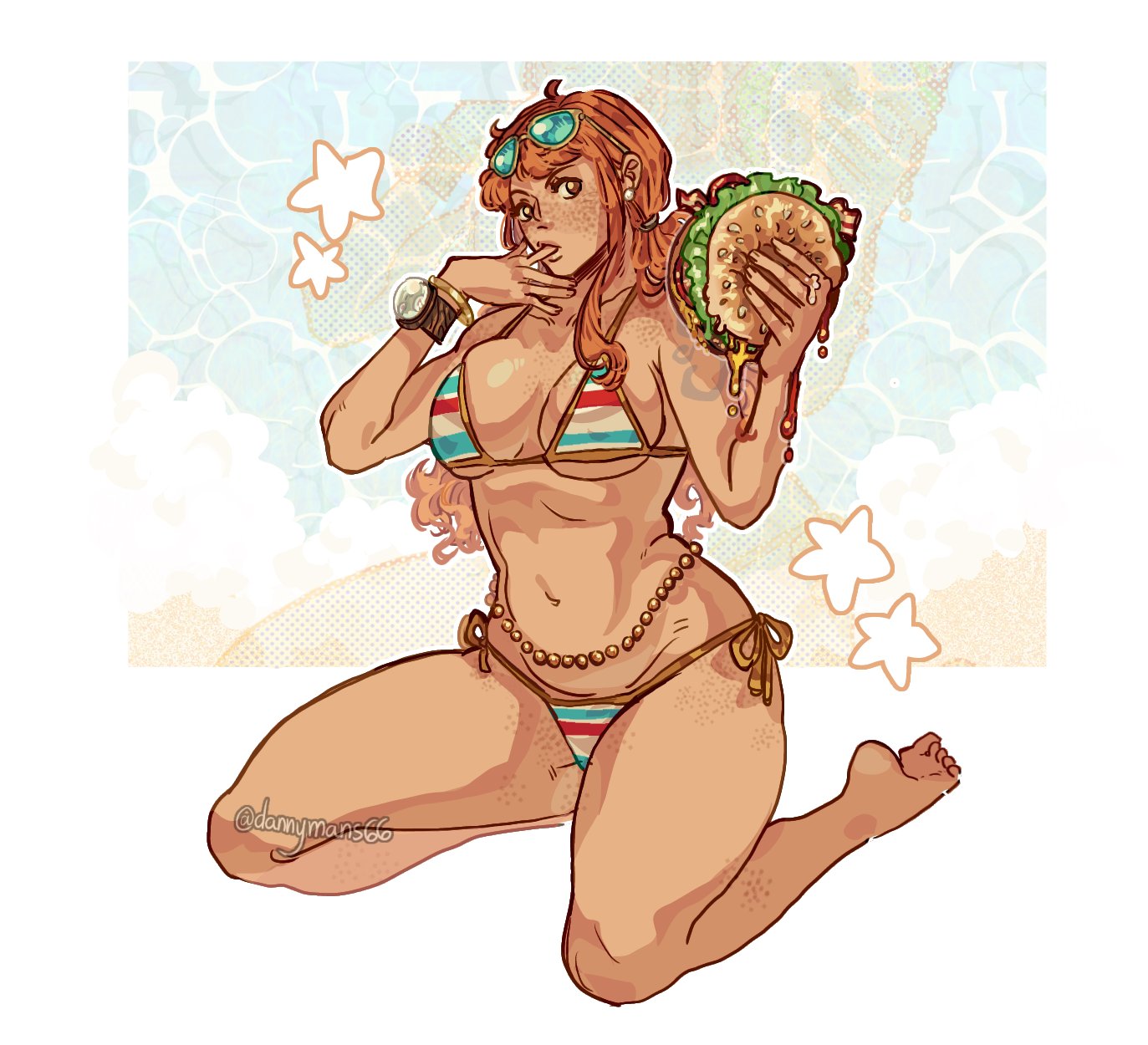 1girls, arm tattoo, belly button, bikini, blue tattoo, breasts, cleavage, clothing, dannymans66, female, female only, freckles, large breasts, nami (one piece), one piece, orange hair, orange-haired female, post-timeskip, presenting, tagme, tan body, tanned, tattoo, thick thighs