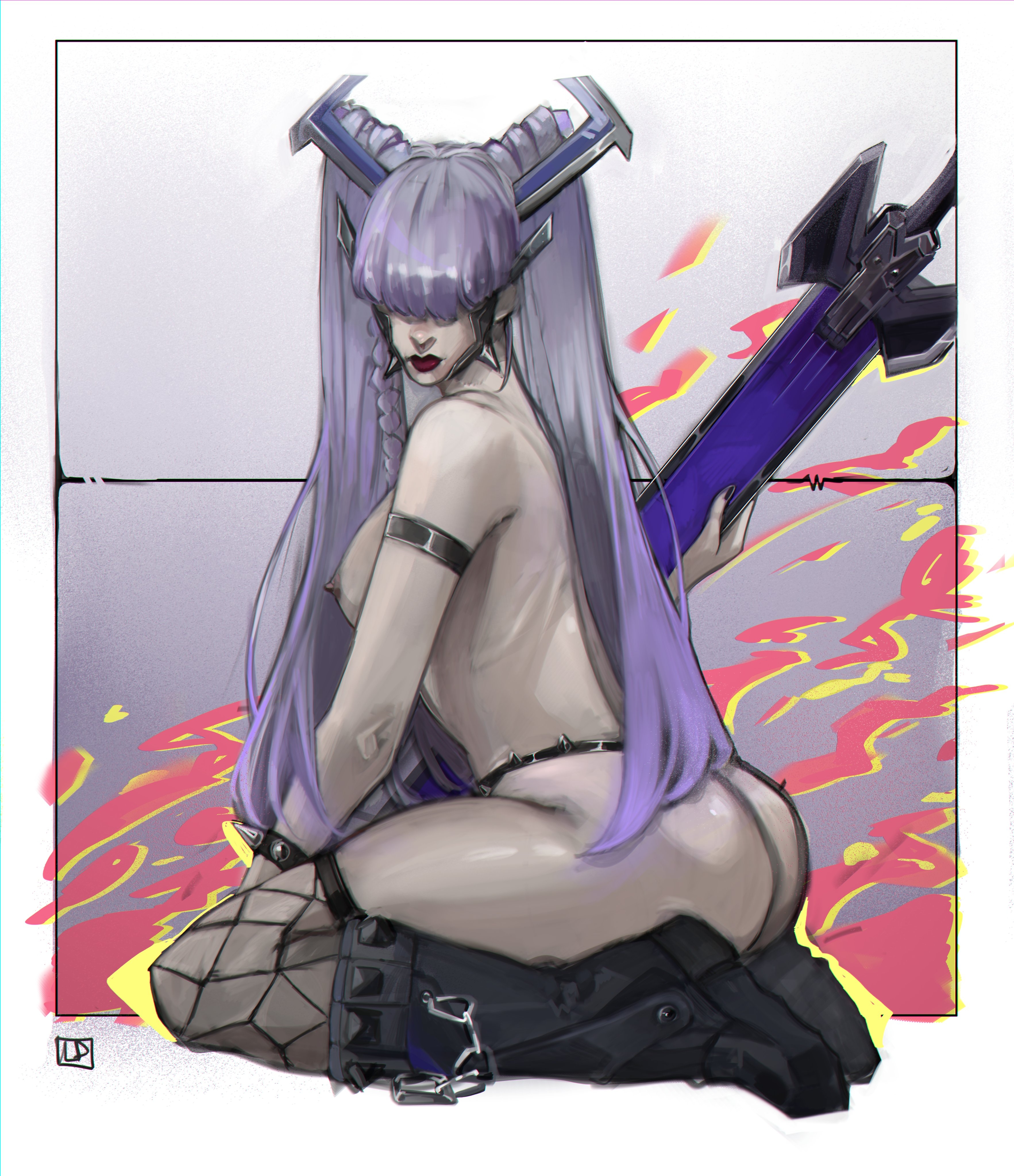 ass, big ass, dieshinhoff, female, female only, hair over eyes, kneeling, magik (illyana rasputin), magik (marvel rivals), magik (punkchild), marvel, marvel comics, marvel rivals, thick thighs