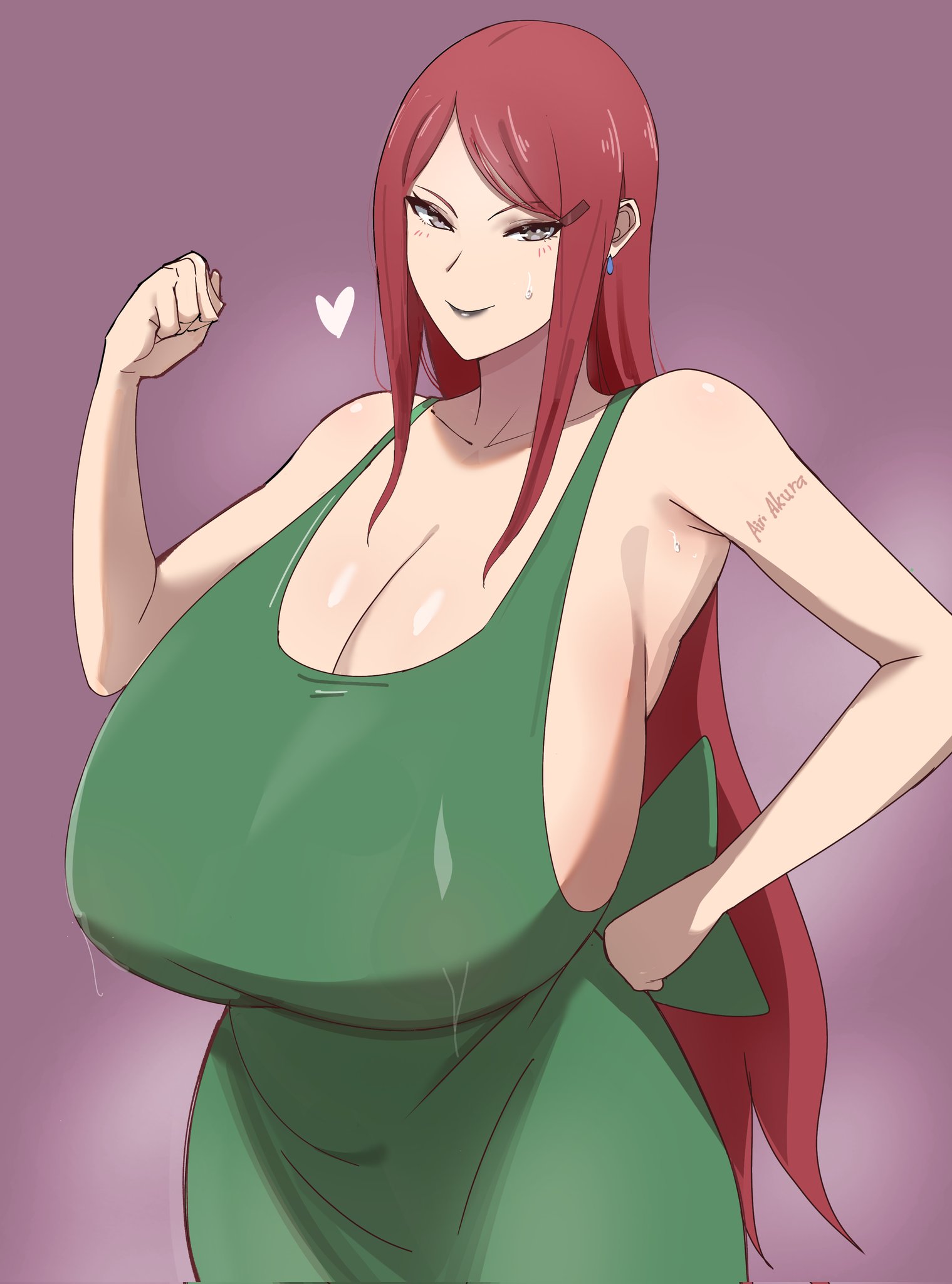 1girls, airi akura, apron, apron only, bbw, big breasts, black lips, black lipstick, blue eyes, blush, breasts, busty, cleavage, ear piercing, ear ring, earrings, female, female focus, female only, hairclip, hand on hip, heart, heart symbol, hi res, high resolution, highres, hips, huge breasts, jewelry, kushina uzumaki, large breasts, light skin, light-skinned female, lips, lipstick, looking at viewer, love heart, makeup, mature, mature female, milf, mommy, mommy kink, mommy milkers, naked apron, narrowed eyes, naruto, naruto (series), naruto shippuden, nude apron, oppai, pale skin, pale-skinned female, pinup, red hair, shonen jump, shounen jump, shueisha, sideboob, skimpy, skimpy clothes, solo, solo female, solo focus, sweat, sweatdrop, uzumaki kushina, venus body, very high resolution, voluptuous, voluptuous female, weekly shonen jump, weekly shounen jump, wide hips