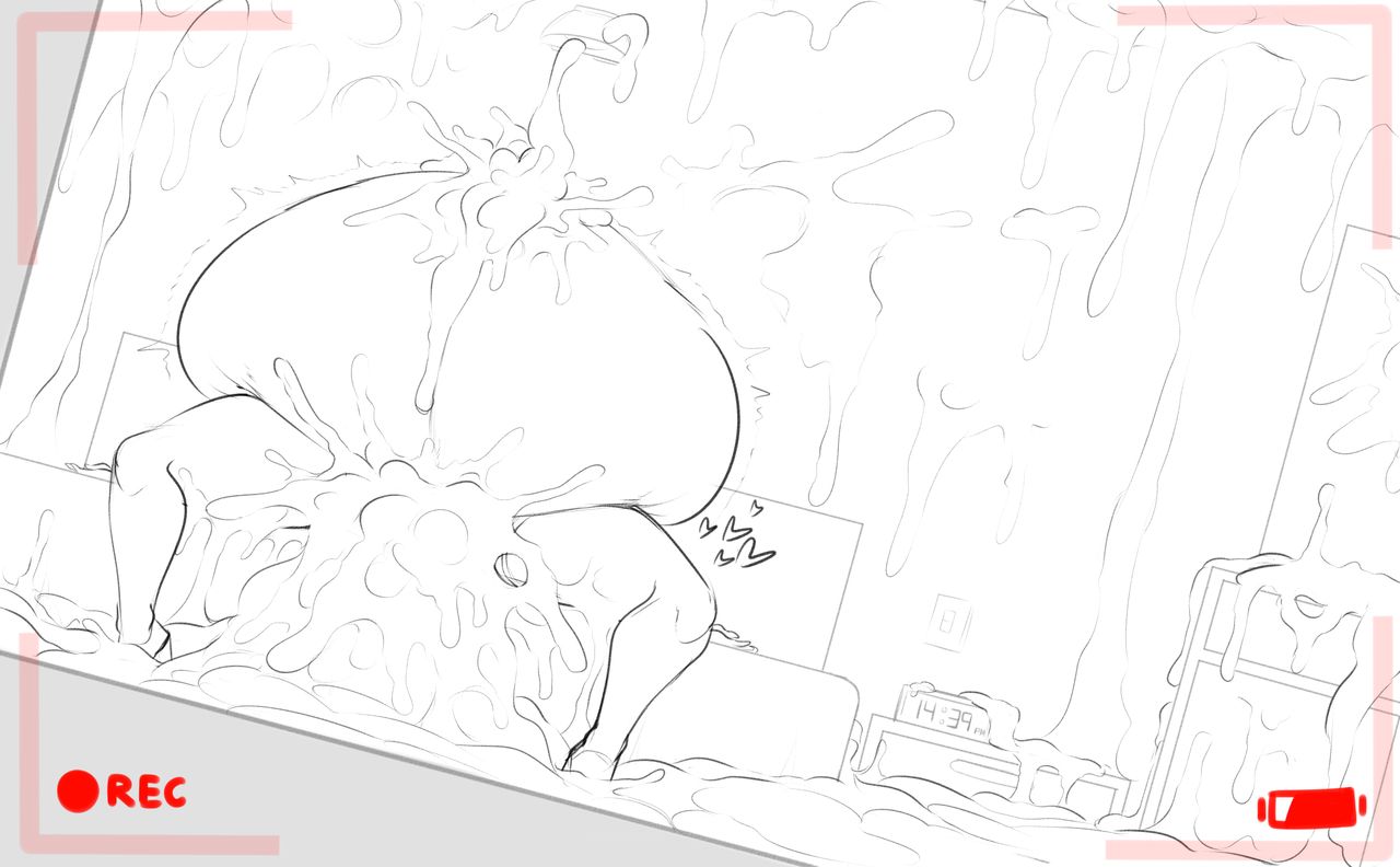 bed, belly, big belly, cum, cum everywhere, cum from navel, cum inflation, cum overflow, cumflated belly, cumflation, eigaka, female, hyper cumflation, hyper inflation, inflation, line art, nier, nier: automata, recording, small dom big sub, tagme, yorha 2b, yorha 9s