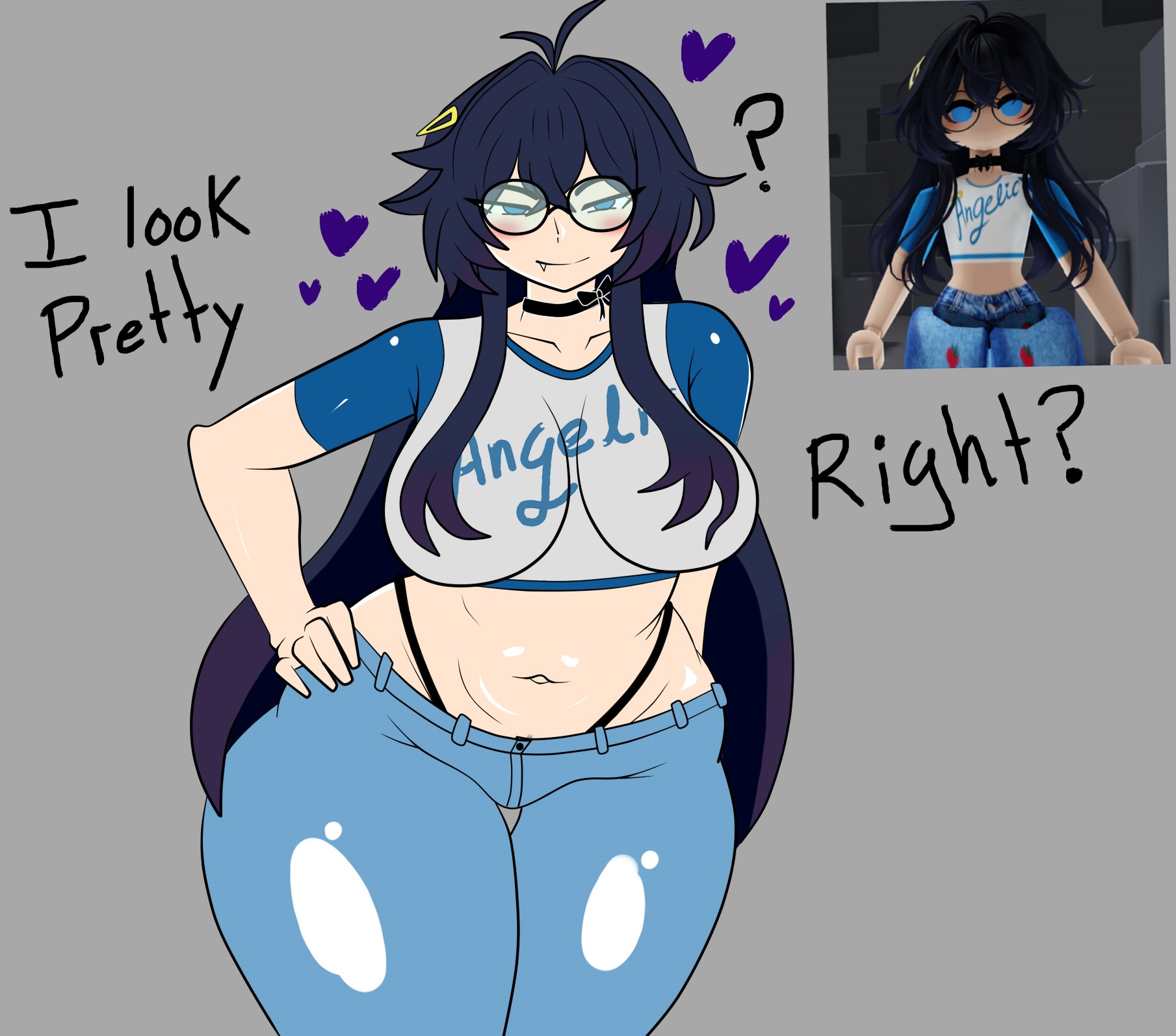 1girls, allaintfcku, big ass, big breasts, big thighs, breasts, clothed, crop top, cute face, female, huge ass, huge breasts, original character, pants, reference image, roblox, roblox avatar, robloxian, self upload, stomach, tagme, thick thighs, thighs, thongs