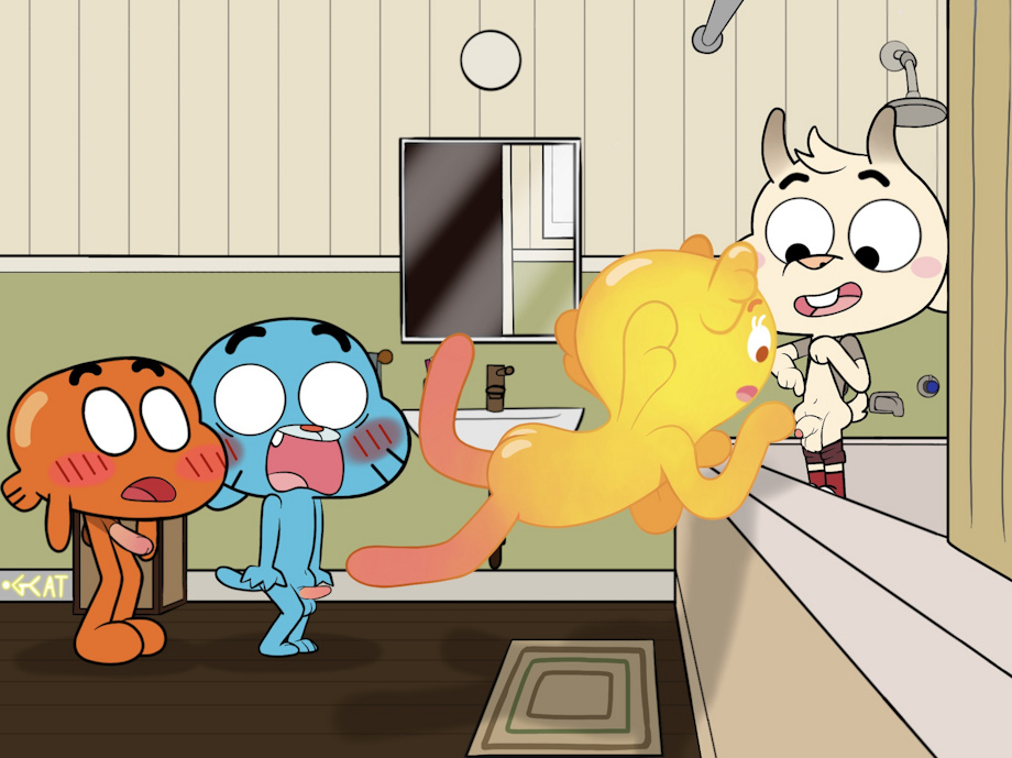 ass, cartoon network, cheating, darwin watterson, female, gumball watterson, male, penis, penny fitzgerald, small penis, surprised, the amazing world of gumball, the wonderfully weird world of gumball, touching penis