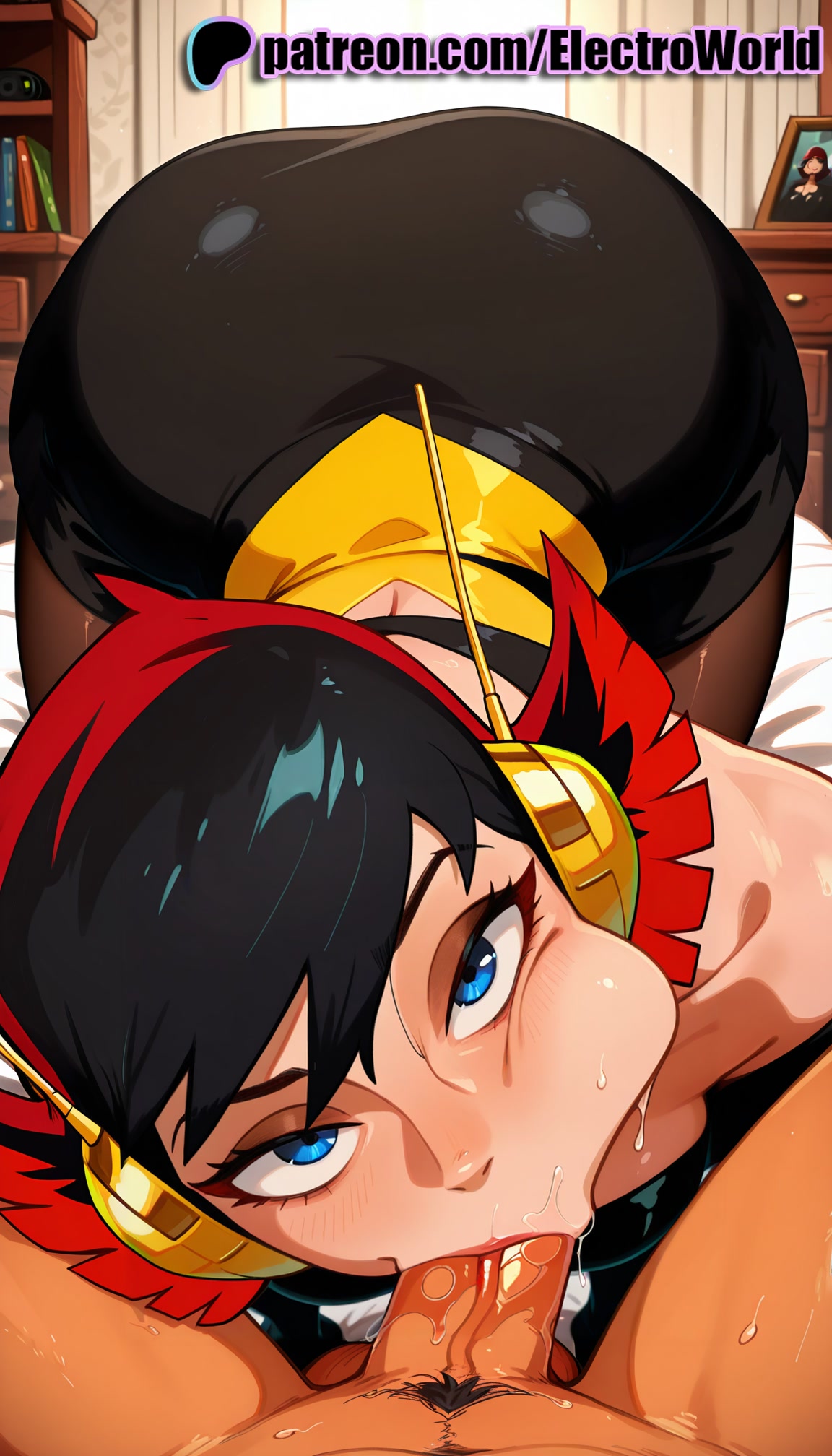 :>=, 1boy, 1girls, 2025, ai generated, artist name, ass, black hair, blowjob, blowjob face, blue eyes, cock, cum in mouth, dick, electroworld, fellatio, female, hi res, high quality, high resolution, highres, licking, male, marvel, marvel comics, oral, oral sex, patreon, patreon username, penis, pov, stable diffusion, straight, sucking, the avengers: earth's mightiest heroes, wasp (earth's mightiest heroes), wasp (marvel), watermark