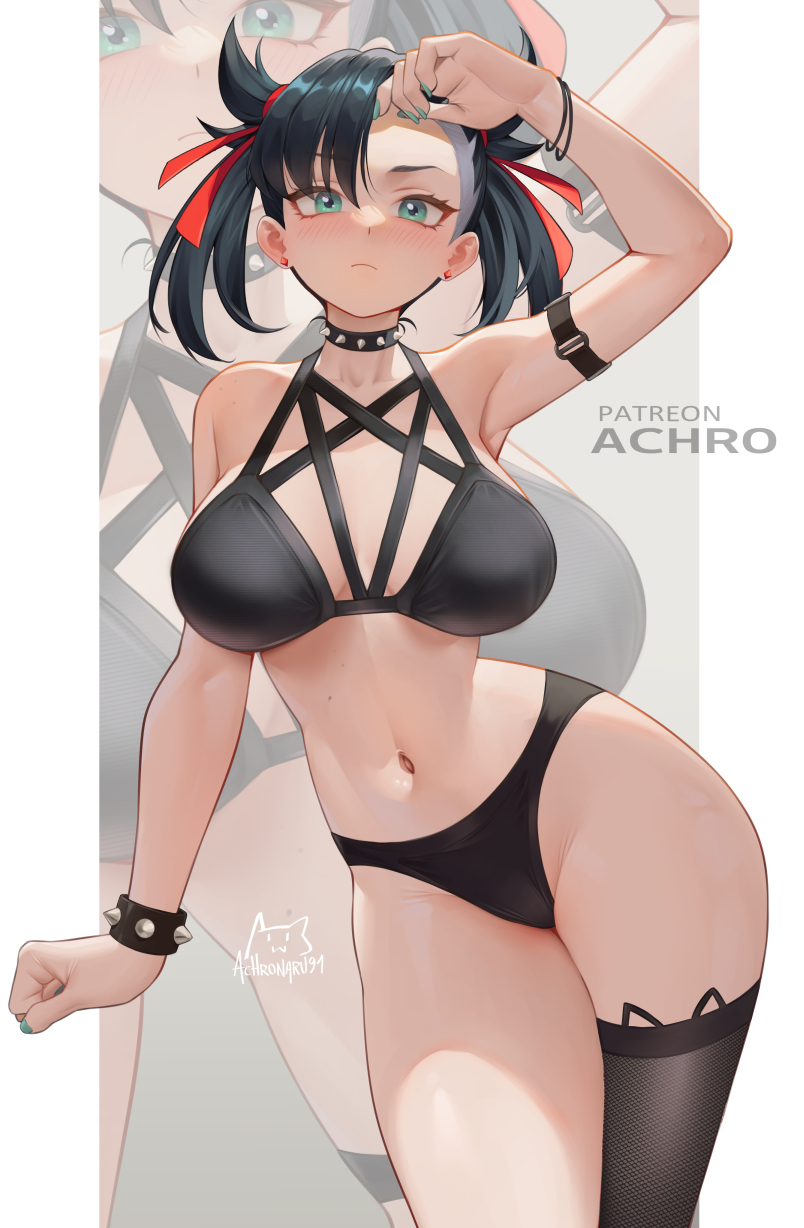 1girls, achromaru, alternate costume, breasts, female, female only, highres, large breasts, lingerie, marnie (pokemon), nintendo, pokemon, pokemon ss, pokemon swsh, solo, underwear