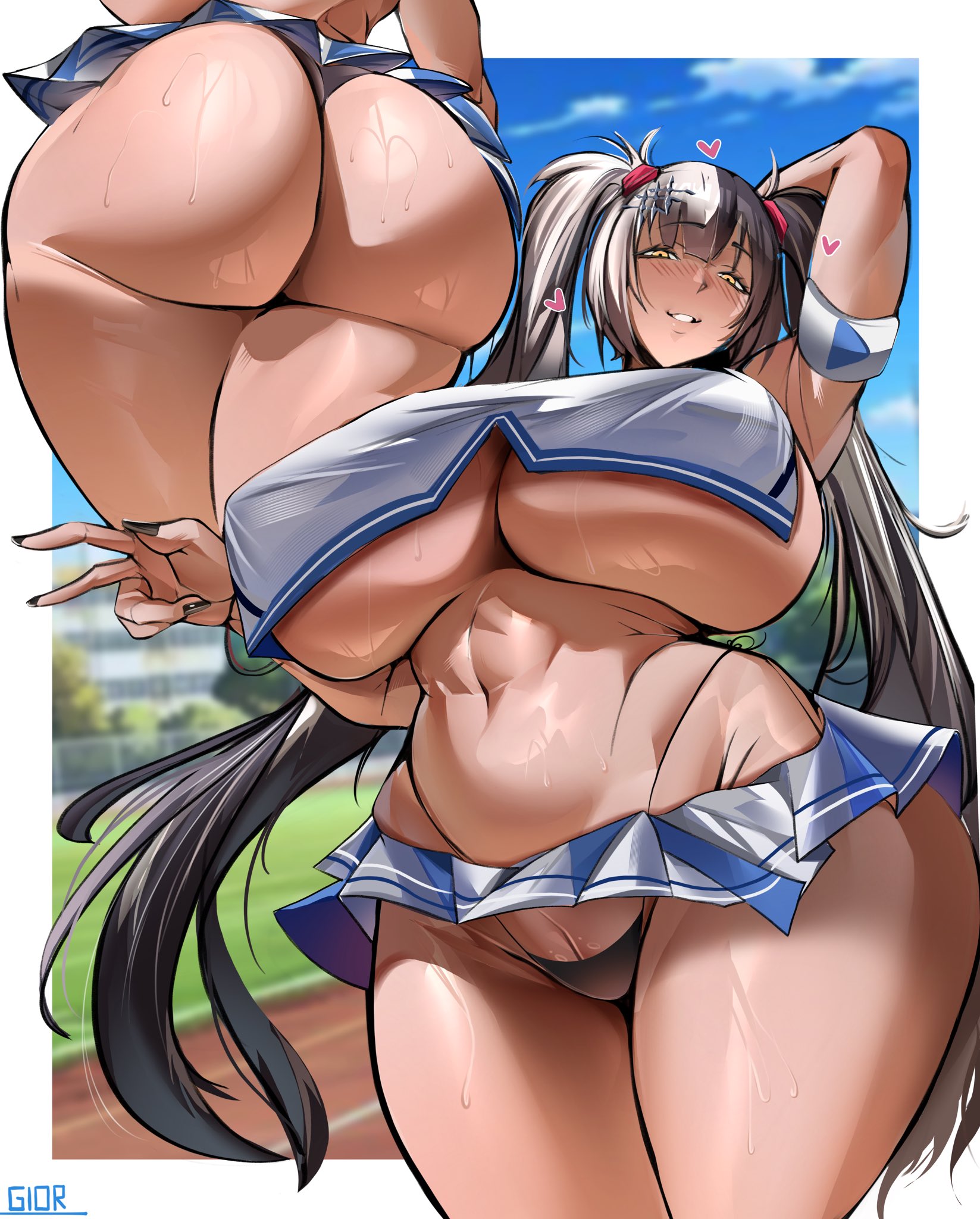 1girls, ass, big ass, black hair, breasts, clothed, clothing, female, female only, gior dannn, hololive, hololive english, hololive english -advent-, huge breasts, light skin, light-skinned female, panties, pussy, pussy peek, shiori novella, skirt, solo, split-color hair, twintails, underboob, very long hair, virtual youtuber, white hair