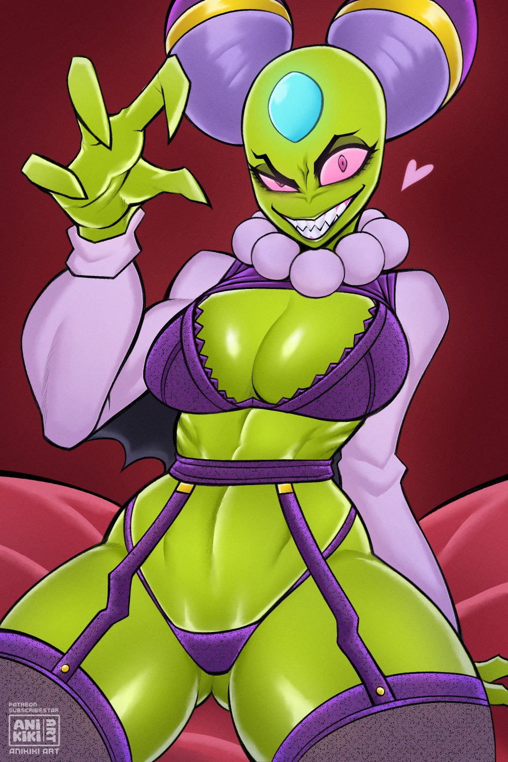 alien, alien girl, alien humanoid, anikiki kun, big boobs, big breasts, boobs, breasts, cackletta, clothed, clothed female, female, female focus, female only, green skin, green skinned female, large boobs, large breasts, lingerie, mario (series), mario and luigi (series), solo, solo female, solo focus