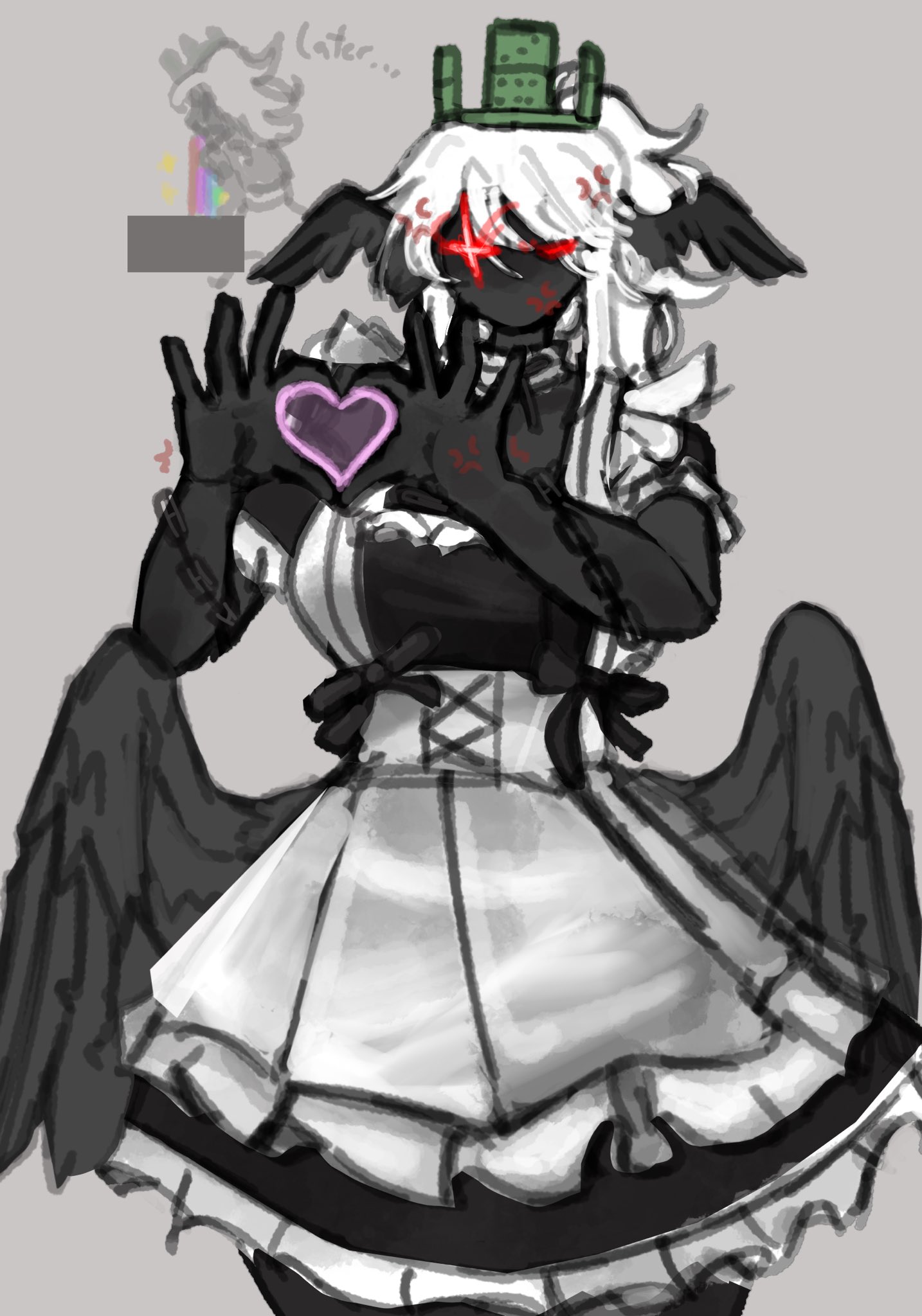 1x1x1x1, 1x1x1x1 (forsaken), betrayed 1x1x1x1, clothed, domino crown, forsaken (roblox), maid uniform, red eyes, roblox, roblox game, robloxian, rule 63, tagme, white hair, yufishart