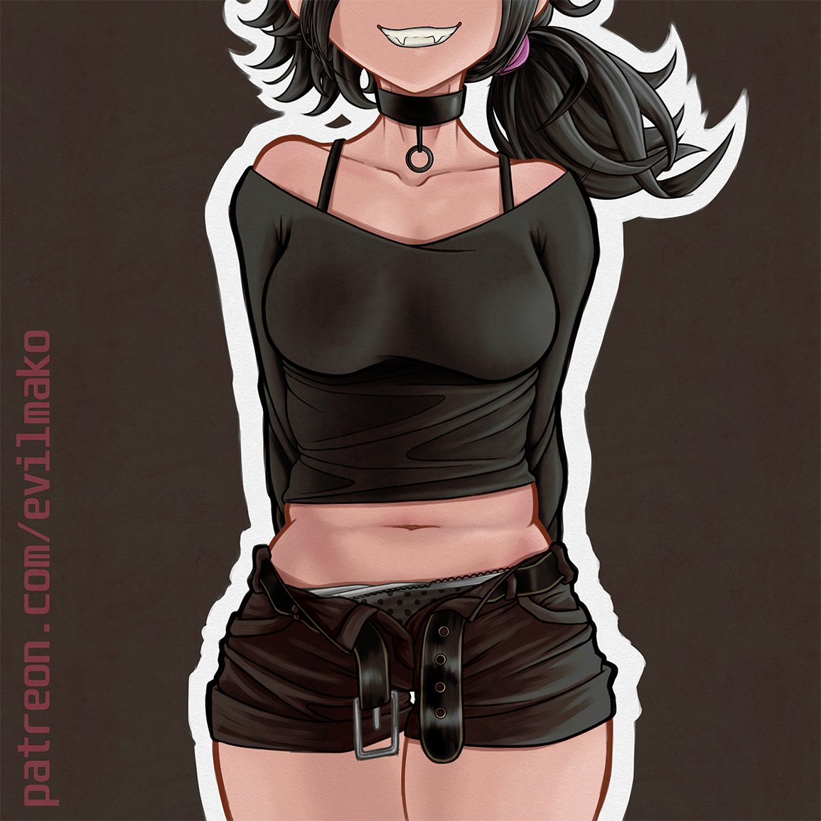 ashley graves, clothed, evilmako, fangs, head out of frame, pov, rolls, smile, teasing, the coffin of andy and leyley, tummy, tummy fold, underwear