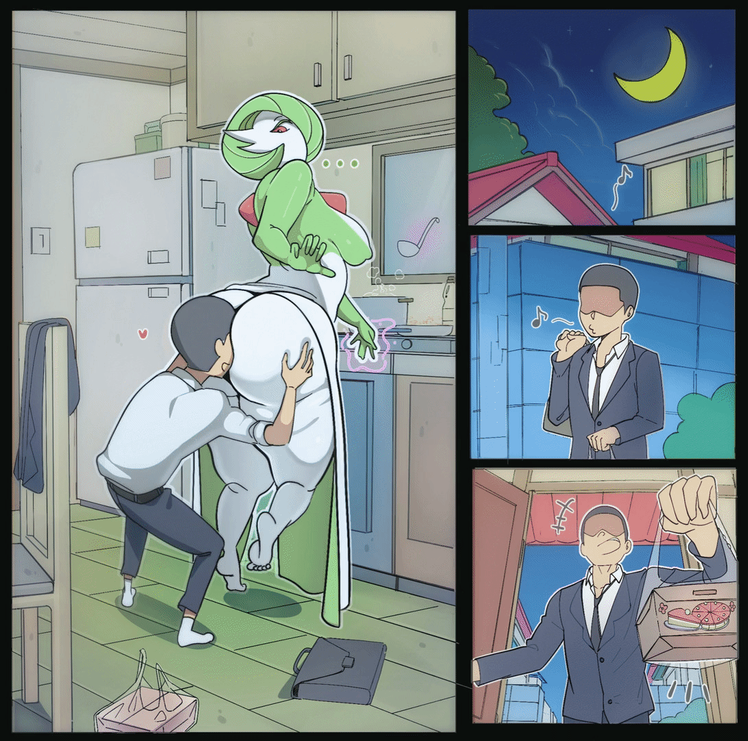 1boy, 1girls, animated, ass, ass grab, big ass, big breasts, breasts, bubble butt, curvy, face in ass, fat ass, female, gardevoir, gif, grabbing another's ass, huge ass, large ass, large breasts, male, manilla, pokemon, thick, thick thighs, voluptuous