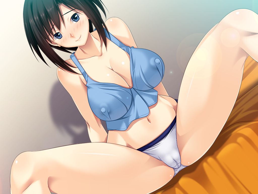 bed blue_eyes blush breasts female game_cg large_breasts looking_at_viewer mama-haha milf navel shinonome_kazuhiko spread_legs tagme