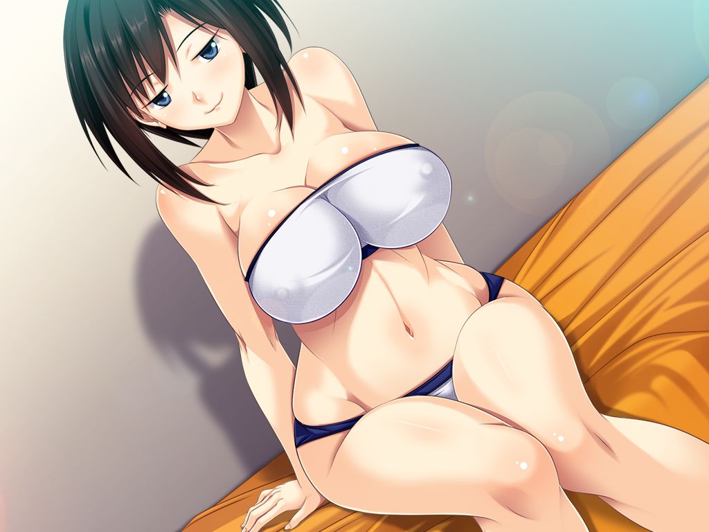 :3 bed blue_eyes breasts female game_cg large_breasts looking_at_viewer mama-haha milf navel shinonome_kazuhiko tagme