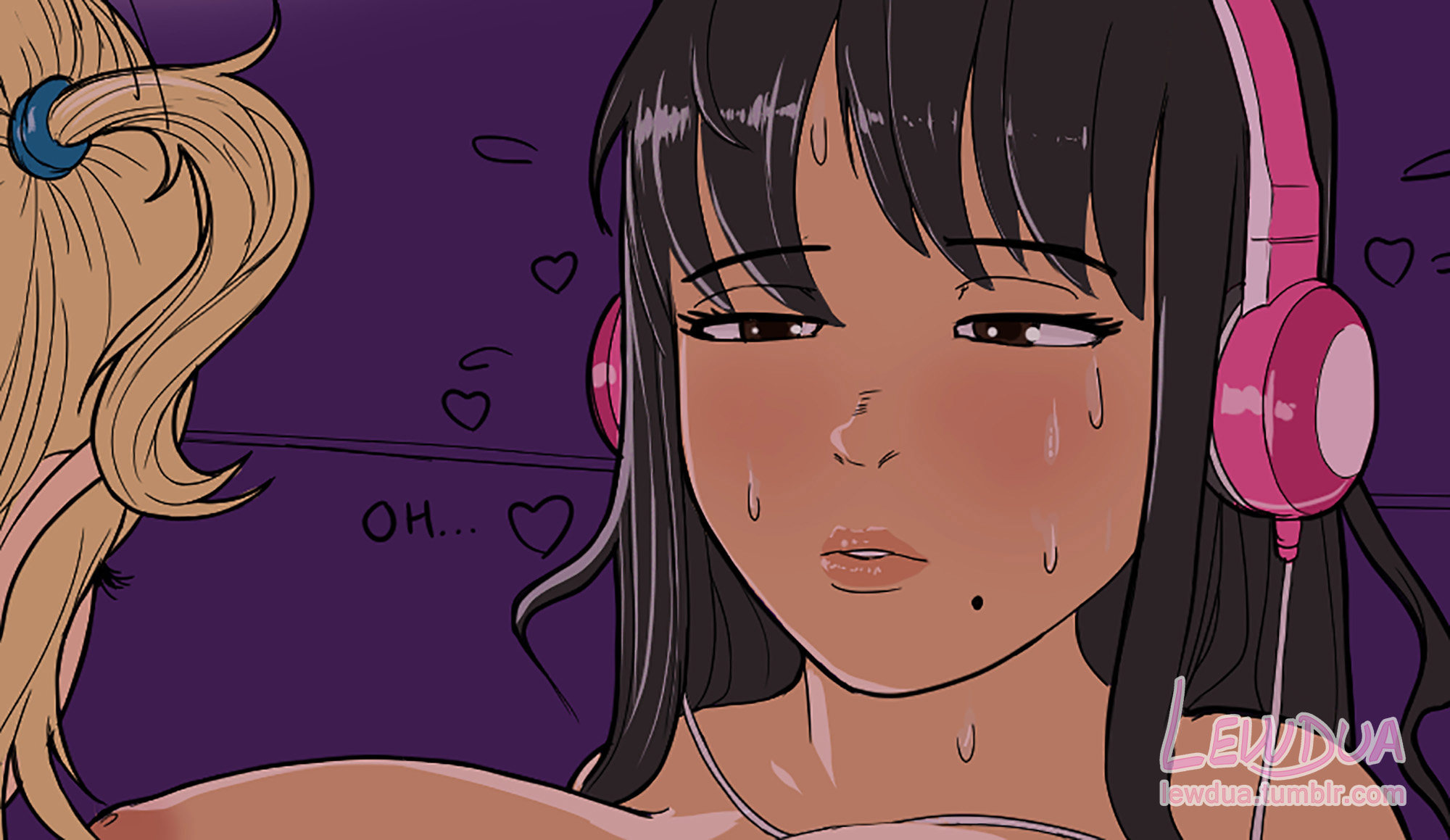 alison (lewdua), areolae, big breasts, breasts, comic, dickgirl, futa on futa, futa only, futanari, intersex, large breasts, lewdua, mole, mole under mouth, nessie (lewdua), nipples, original, text