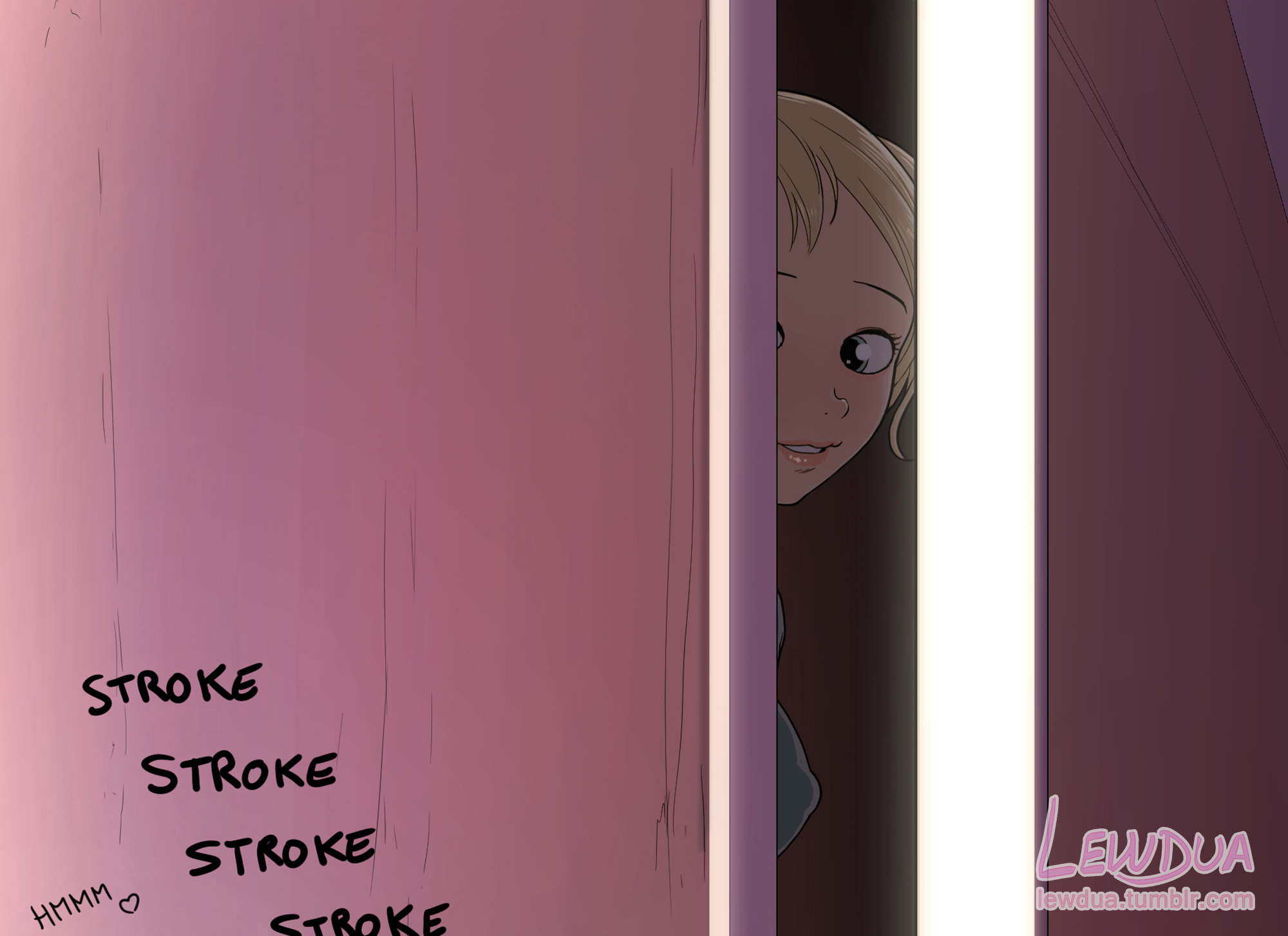 1futa, blonde hair, comic, dickgirl, futanari, intersex, lewdua, nessie (lewdua), original, solo futa, text, voyeur