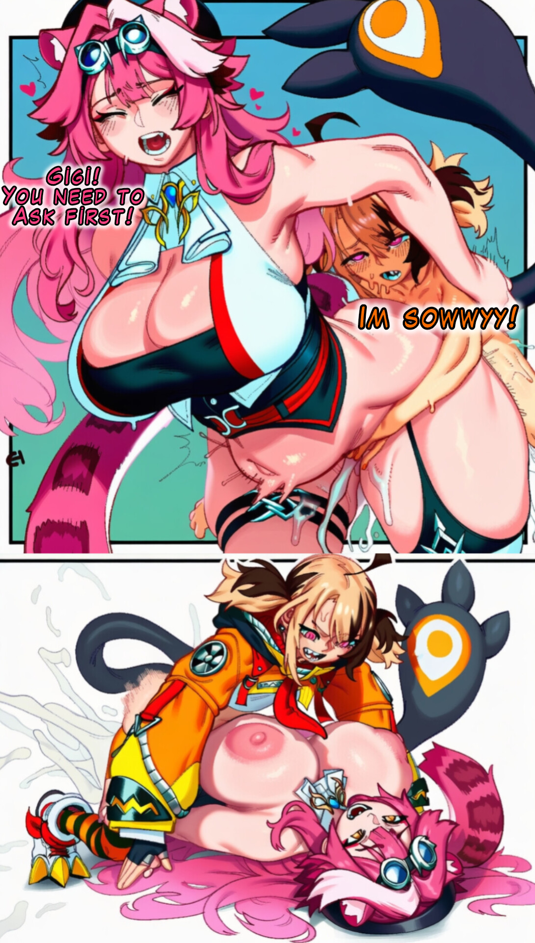 1futa, 1girls, ai assisted, ai generated, cum, dialogue, excessive cum, futa on female, gigi murin, hololive, hololive english, raora panthera, rough sex, sex from behind, small dom big sub, virtual youtuber, vtuber