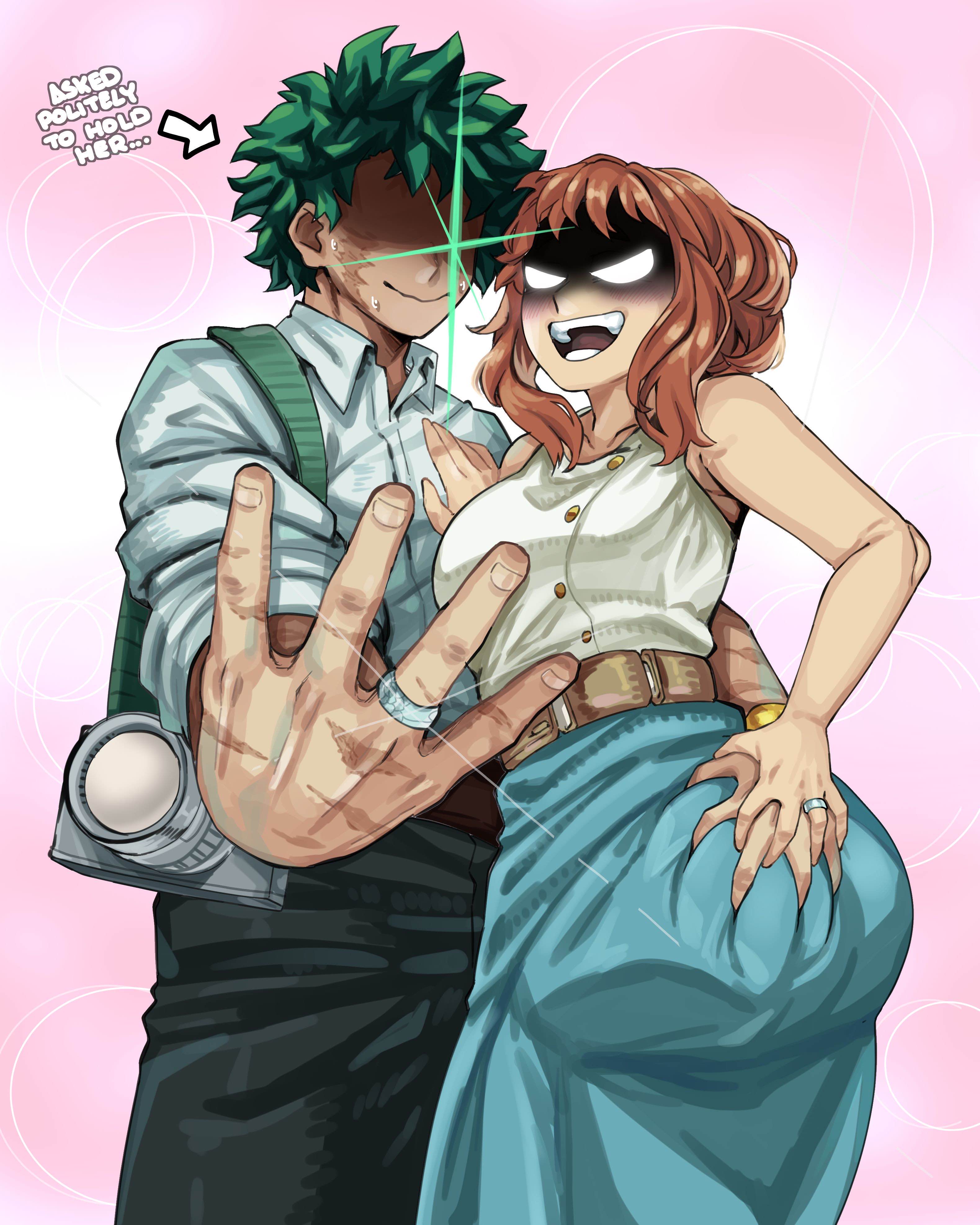 1boy, 1girls, alternate version available, ass, ass grab, ass slap, ass squeeze, big butt, blush, boku no hero academia, boku no hero academia (finale), booty, brown hair, butt grab, canon couple, curvy, curvy female, curvy figure, deku, determined, dress, fully clothed, glowing eyes, green hair, groping, groping ass, holding ass, illustration, imminent sex, izuku midoriya, juicy ass, juicy butt, meme, midoriya izuku, my hero academia, my hero academia (finale), ochako uraraka, post-timeskip, ring, scar, scary face, shounen jump, skirt, teatotalerlewds, uraraka ochako, uravity, wedding ring
