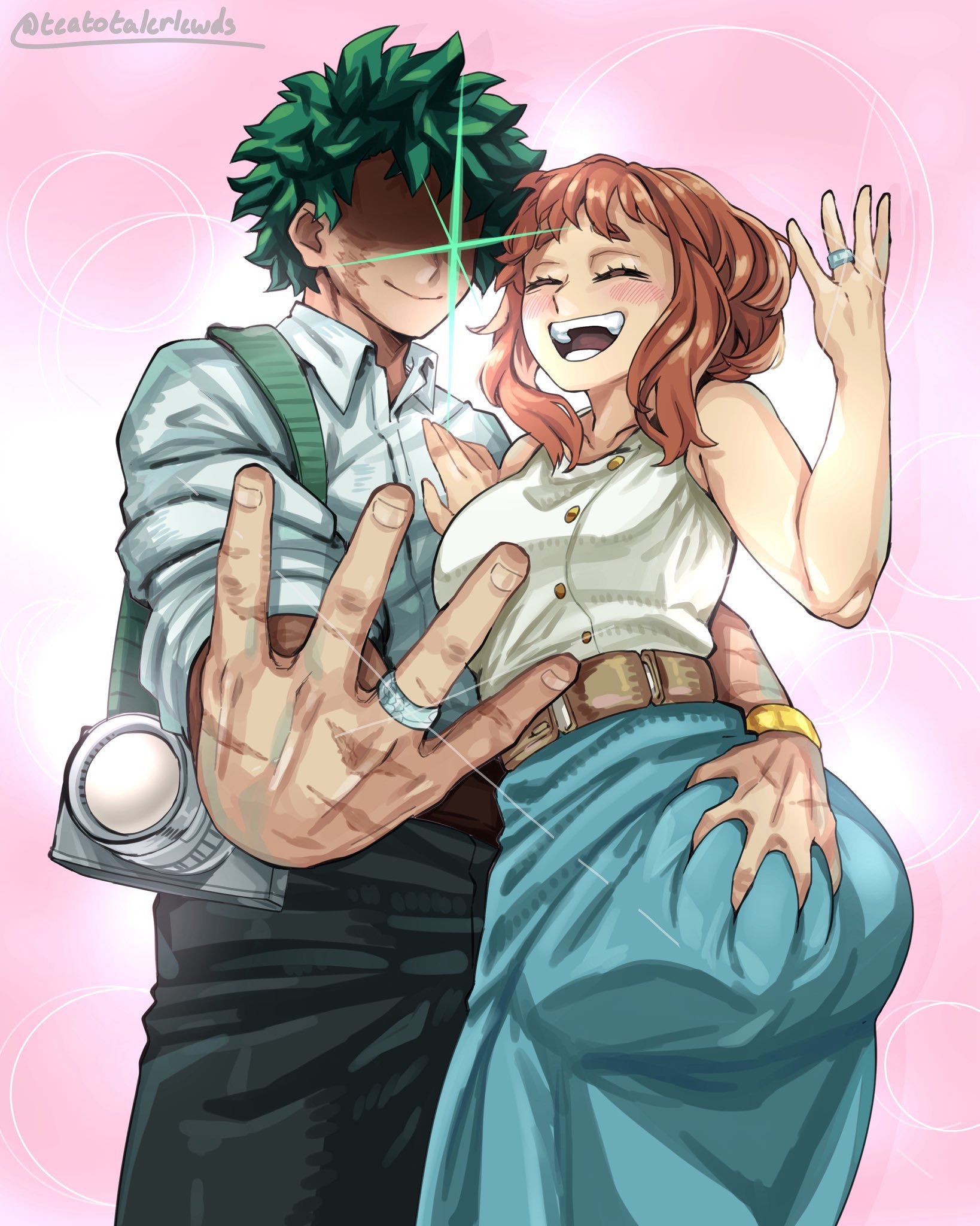 1boy, 1girls, alternate version available, ass, ass grab, ass slap, ass squeeze, big butt, blush, boku no hero academia, boku no hero academia (finale), booty, brown hair, butt grab, canon couple, curvy, curvy female, curvy figure, deku, dress, fully clothed, green hair, groping, groping ass, holding ass, illustration, imminent sex, izuku midoriya, juicy ass, juicy butt, meme, midoriya izuku, my hero academia, my hero academia (finale), ochako uraraka, post-timeskip, ring, scar, shounen jump, skirt, teatotalerlewds, uraraka ochako, uravity, wedding ring