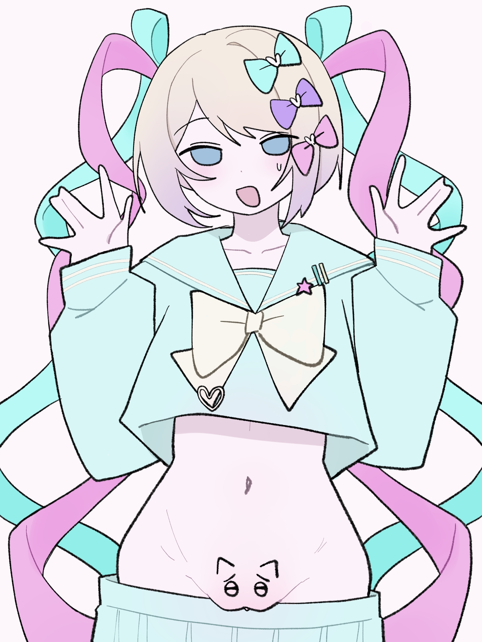 1girls, blush, ccitrus0, chouzetsusaikawa tenshi-chan, color, do you want to pet my cat (meme), embarrassed, female, female focus, female only, hands up, human, human only, light skin, long hair, looking at viewer, meme, needy girl overdose, needy streamer overload, pien cat (needy girl overdose), pixiv link, pussy, skirt down, smile, twitter link