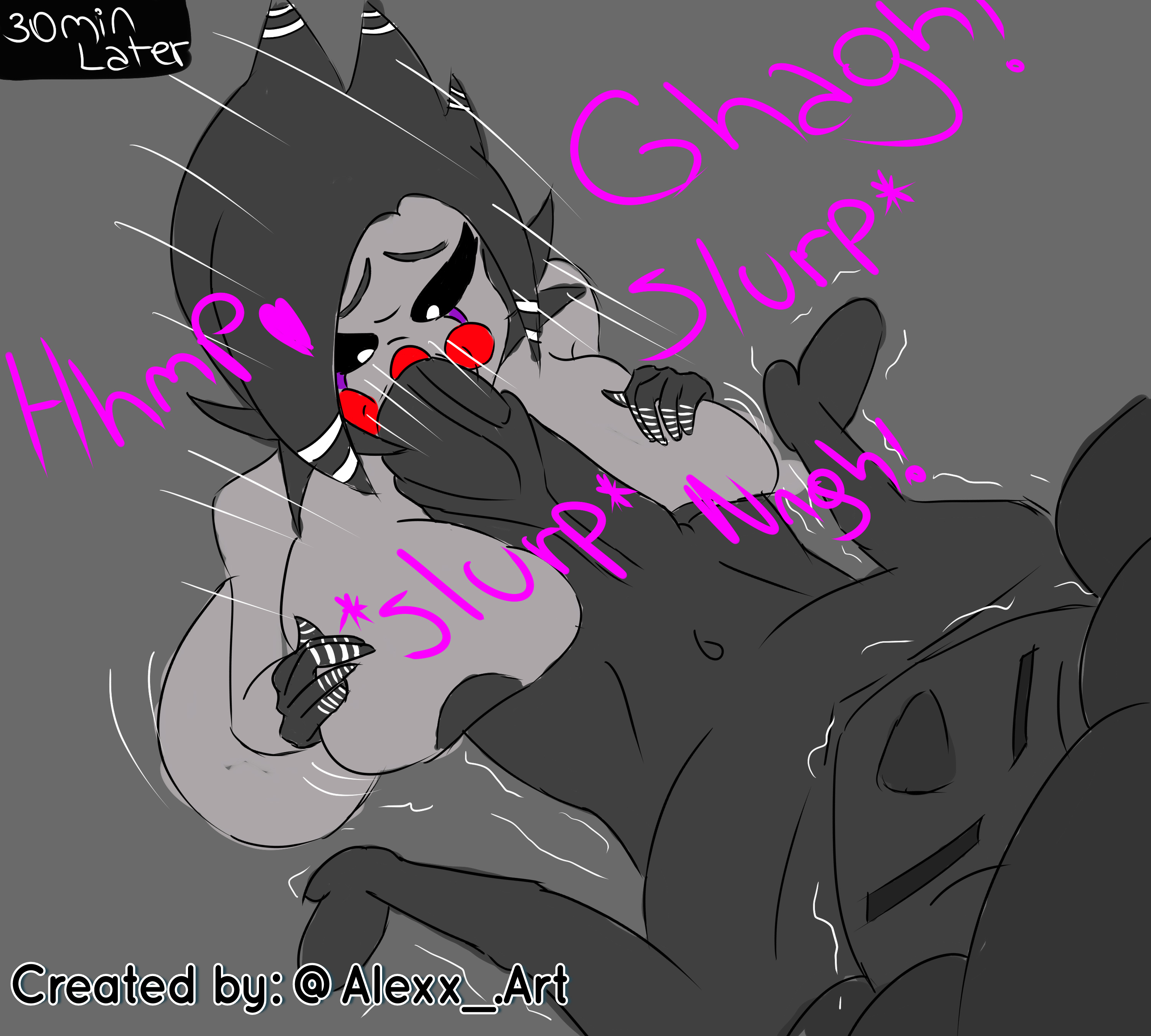 alexx art, big ass, big balls, big breasts, big butt, big penis, blowjob, blowjob face, comic, comic page, five nights at freddy's, fnaf, fredina's nightclub, huge ass, huge balls, huge breasts, huge butt, huge cock, human, marie (cally3d), marie (cryptia), marionette (fnaf), puppet (fnaf), smaller male, straight, sucking dick, sucking penis