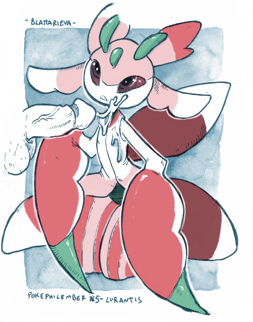 1boy 1girls antennae anthro artist_name balls black_eyes blattarieva cum cum_on_chest cum_on_face cum_string disembodied_penis duo erection facial female female_focus flat_chest green_skin hi_res human humanoid_penis insect interspecies lurantis male mantis monochrome nintendo partially_colored penis pink_skin pokémon_(species) pokemon pokemon_(species) pokemon_sm purple_sclera pussy solo_focus straight testicles text veins veiny_penis video_games