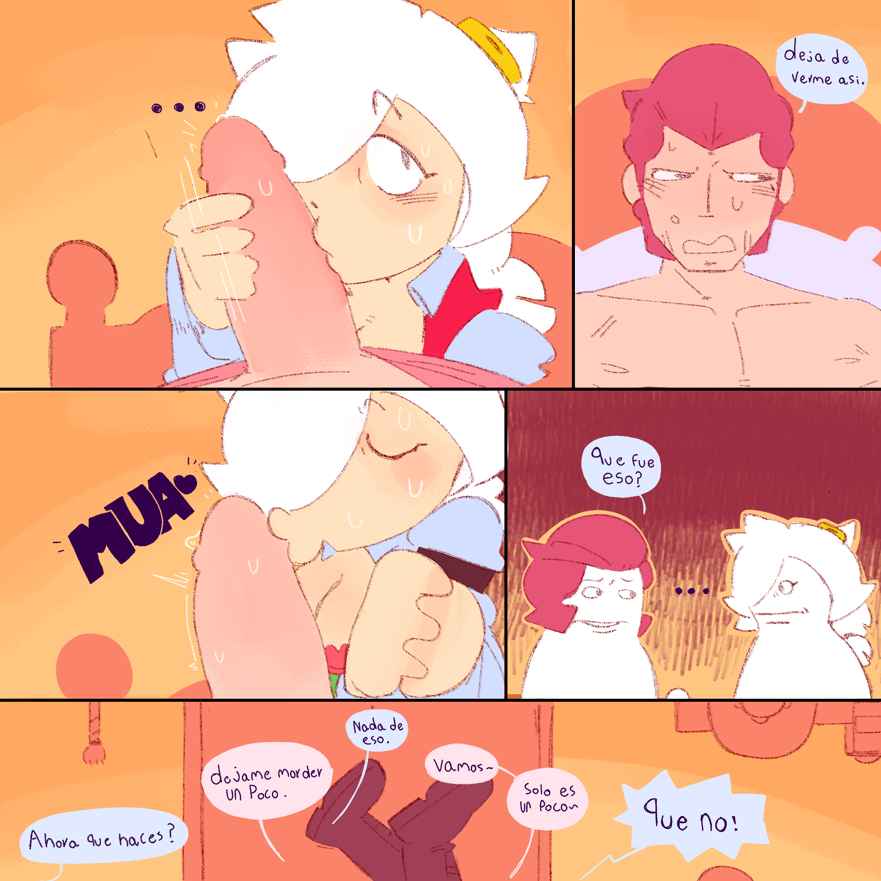 brawl stars, colette (brawl stars), colt (brawl stars), comic, kissing penis, meme, nervous, nervous sweat, oimaginacion
