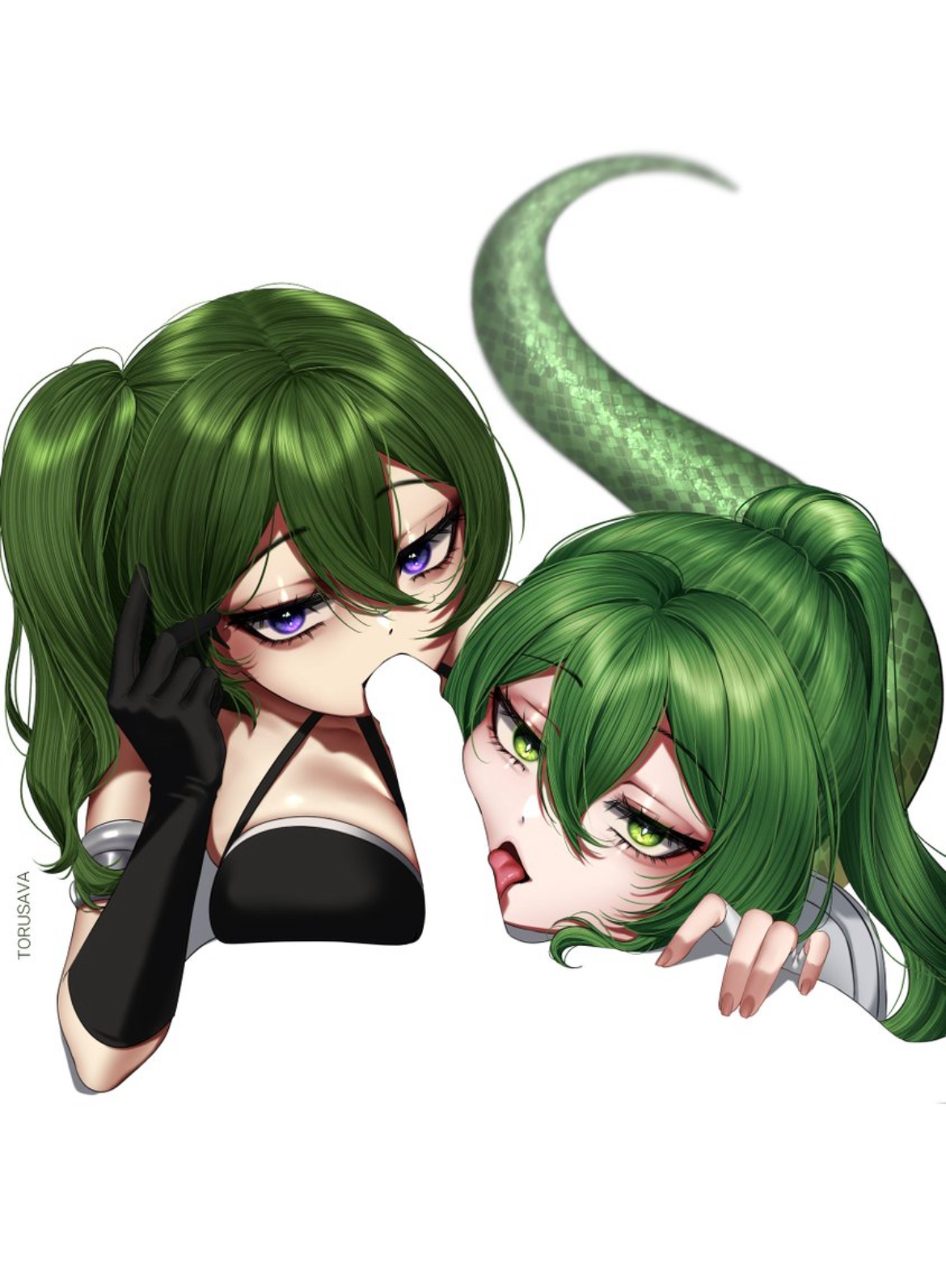 2girls, arknights, arknights: endfield, big penis, blowjob, crocodile tail, double fellatio, fellatio, fluorite (arknights: endfield), frieren beyond journey's end, green hair, licking penis, negative space cunnilingus (meme), oral, oral sex, ponytail, sex, sousou no frieren, sucking tip, torusava, ubel (sousou no frieren)