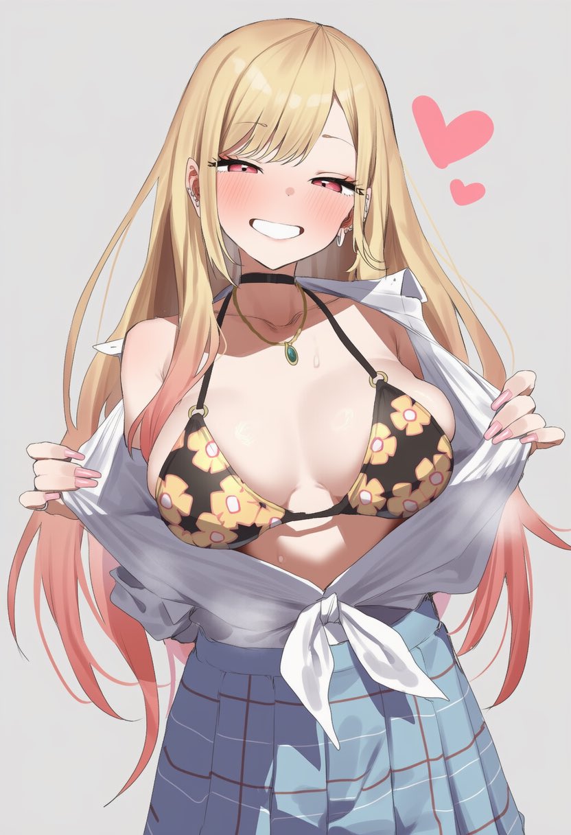 bikini top, blonde hair, kitagawa marin, pink eyes, school uniform, schoolgirl, swimsuit, teenage girl, teenager