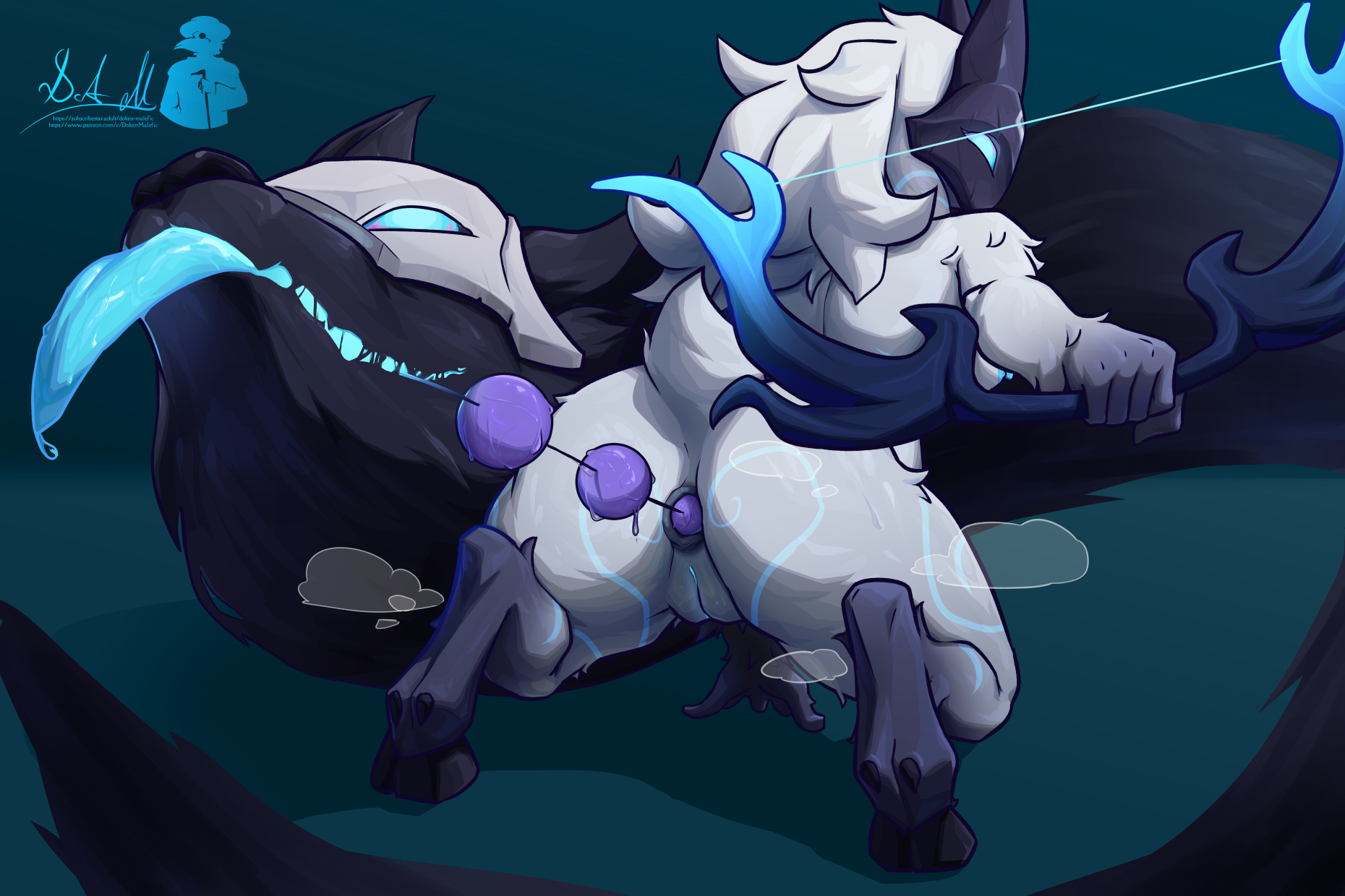 1boy, 1boy1girl, 1girls, anal beads, anthro, anus, beads, big ass, color, colored, commission, doktor malefic, exposed ass, exposed pussy, female, fur, furry, glowing genitalia, kindred, kindred (lol), lamb, lamb (league of legends), league of legends, mask, masked, masked female, pussy, riot games, shortstack, small breasts, sweat, sweatdrop, sweating, sweaty, sweaty ass, sweaty body, thick, thick ass, thick thighs, thighs