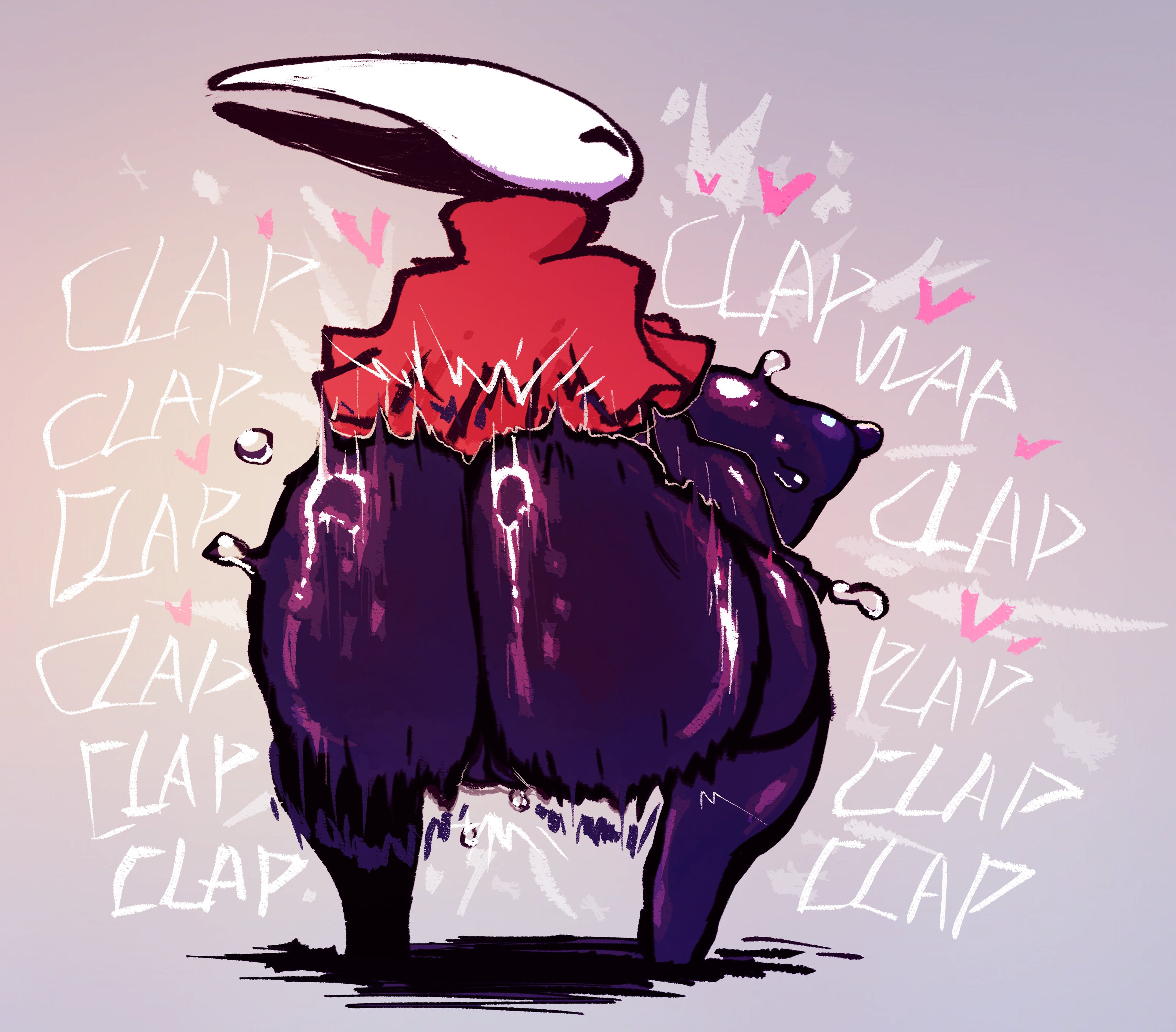 1girls, areolae, ass, ass clapping, big ass, big breasts, black body, bottom heavy, bouncing ass, breasts, bubble butt, busty, clapping cheeks, cloak, fat ass, female, female only, hollow knight, hollow knight: silksong, hornet (hollow knight), huge ass, insect girl, large ass, large breasts, looking at viewer, looking back, mask, massive ass, motion blur, motion lines, nipples, nude, nude female, solo, sweat, sweatdrop, sweaty ass, sweaty body, sweaty breasts, thick ass, thick thighs, thunder thighs, twerking, wide hips, wolflance