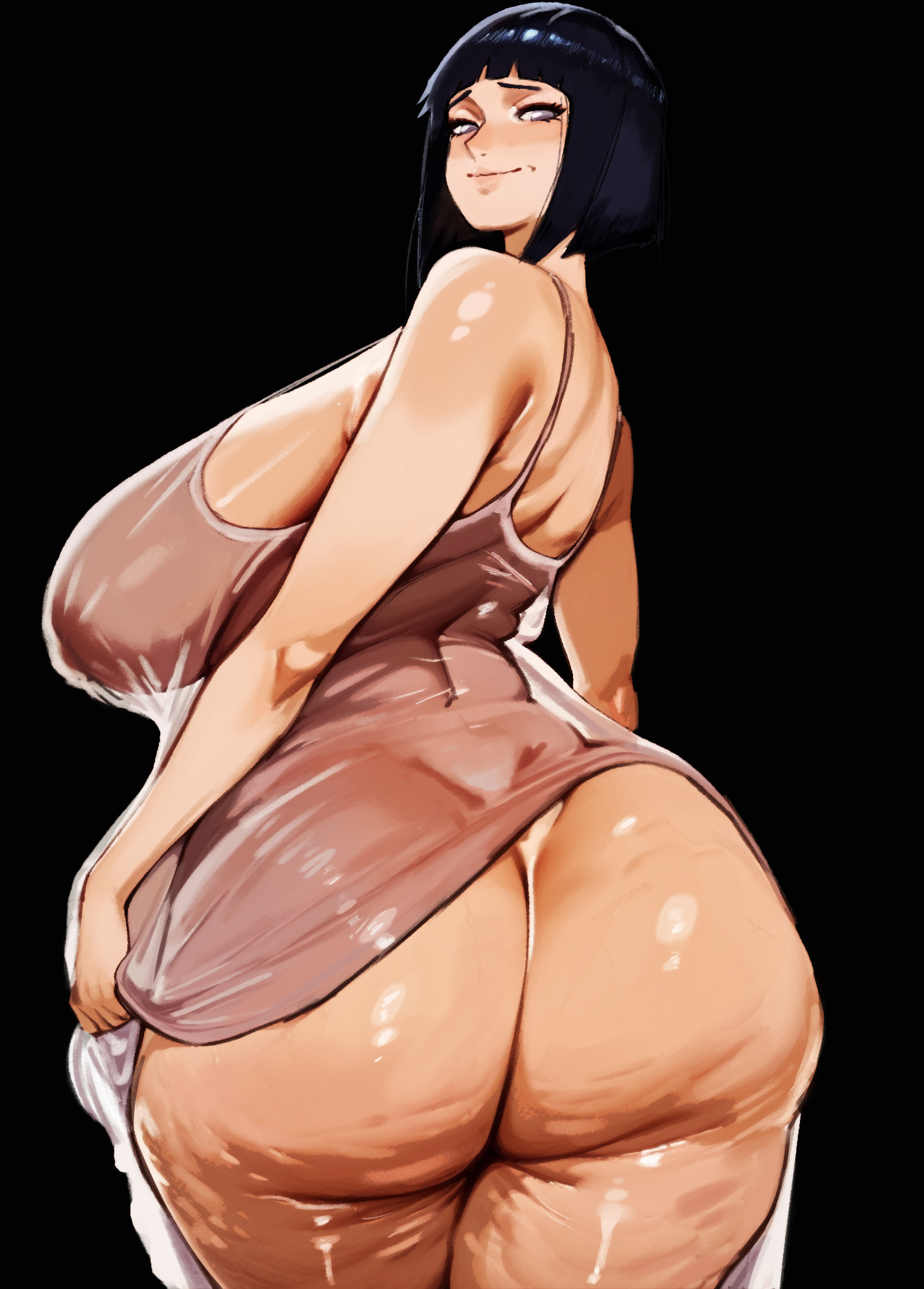 1girls, ass, big ass, big breasts, black background, black hair, boruto: naruto next generations, breasts, bubble butt, curvy, dzenrei, dzenrei (dzenrei art), fat ass, female, female only, from behind, hi res, highres, hinata hyuuga, huge ass, huge breasts, hyuuga hinata, large ass, large breasts, looking at viewer, looking back, mature female, milf, naruto, naruto (series), naruto shippuden, short hair, simple background, smile, solo, solo female, thick, thick thighs, uzumaki hinata, voluptuous, wide hips