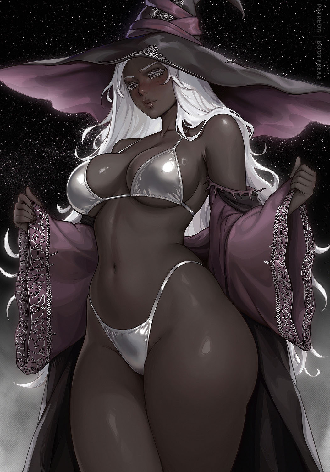 bootybear, dark skin, elden ring, elden ring nightreign, pantiebearart, recluse (elden ring), recluse (nightreign), white hair, witch, witch hat