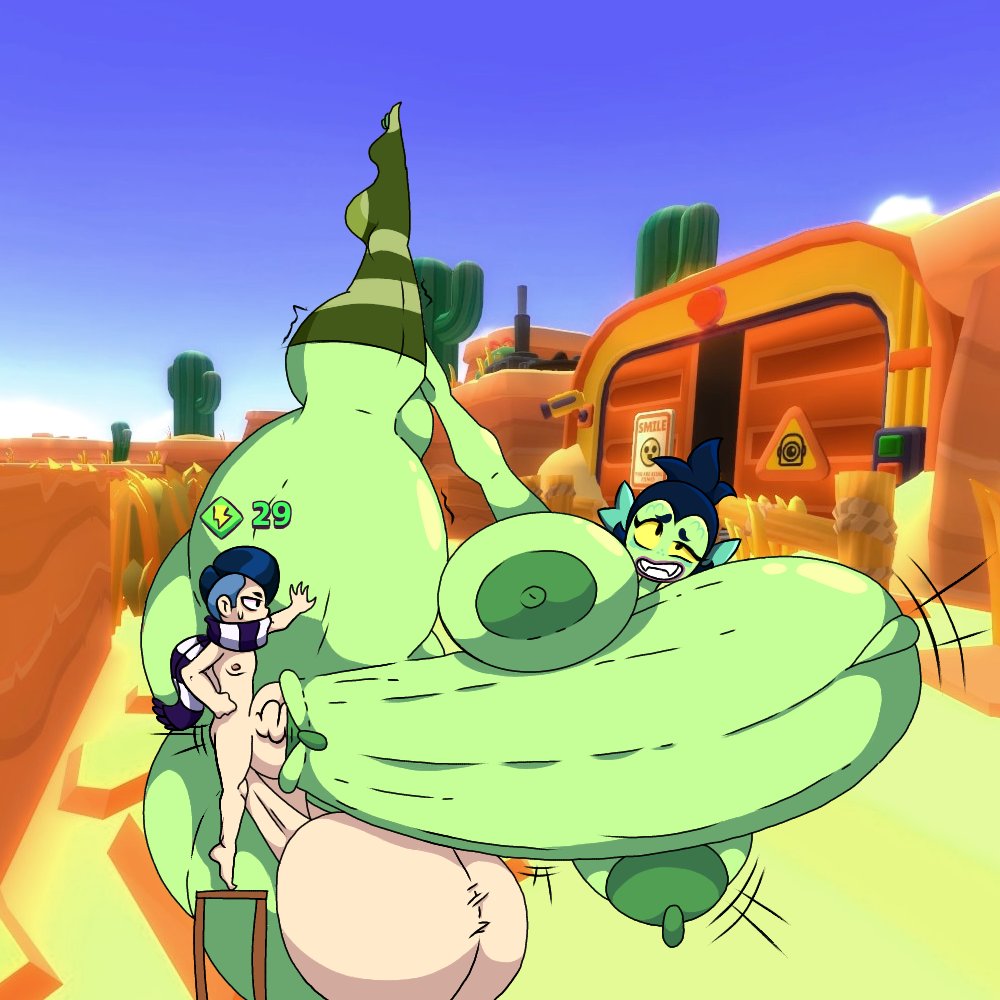 brawl stars, denist lewd, edgar (brawl stars), massive ass, massive breasts, massive butt, massive penis, massive thighs, smaller male, taller female, varix (edit), willow (brawl stars)