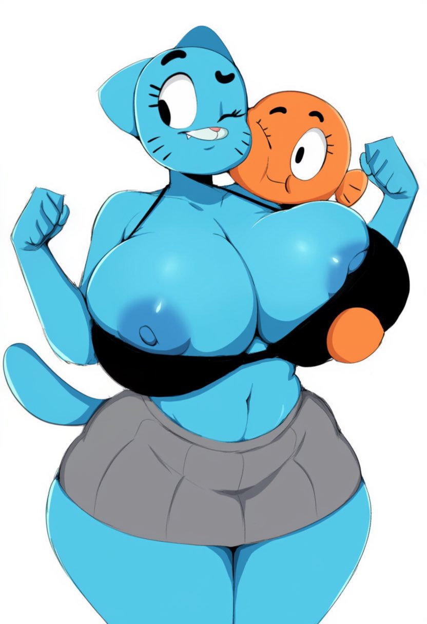 1boy, 1boy1girl, 1girls, 2026, age difference, anthro, anthro female, anthro male, anthro on anthro, aquatic, areola, areola slip, areolae, areolae slip, big areola, big areolae, big breasts, big thighs, blue body, blue fur, bra, breast grab, breasts, cartoon network, cat ears, cat girl, cat tail, catgirl, chilisauce, curvy, curvy body, curvy female, curvy figure, curvy hips, curvy thighs, cyprinid, cypriniform, darwin watterson, domestic cat, erect nipples, felid, feline, felis, female, female anthro, fish, fur, furry, furry female, goldfish, grabbing, grabbing another's breast, grabbing breasts, half naked, half nude, hi res, hips, huge breasts, huge thighs, humanoid, incest, larger female, male, male anthro, male/female, mammal, massive breasts, massive thighs, mature, mature female, milf, mommy, mother, nicole watterson, nipple slip, nipples, older female, older female and younger male, one breast out, one eye closed, orange body, simple background, size difference, skirt, smaller male, smile, tail, the amazing world of gumball, thick, thick hips, thick legs, thick thighs, thighs, wide hips, younger male