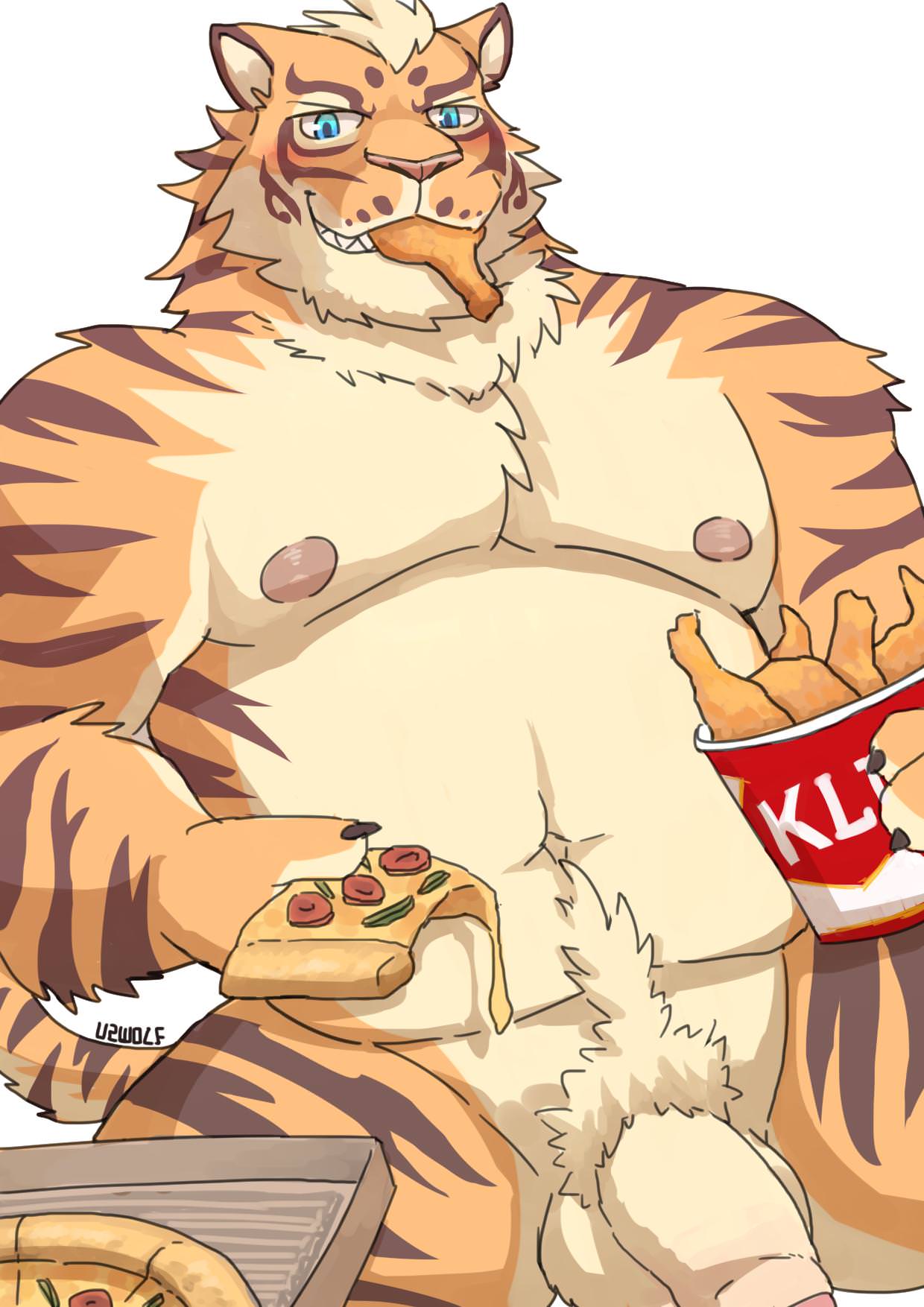 anthro balls blue_eyes blush eating felid flaccid food foreskin glans humanoid_penis lin_hu looking_at_viewer male male_only mammal musclegut muscular muscular_male navel nekojishi nipples nude overweight overweight_male pantherine pecs penis pizza pubes simple_background sitting slightly_chubby smile solo teeth tiger uncut v2wolf