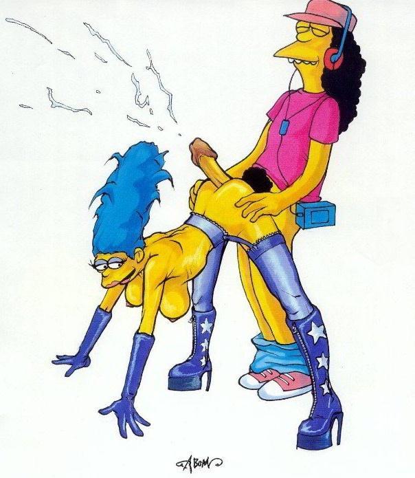 abom ass bent_over breasts buttjob clothes color cum female high_heel_boots high_heels human male marge_simpson nipples otto_mann penis platform_heels side_view straight the_simpsons