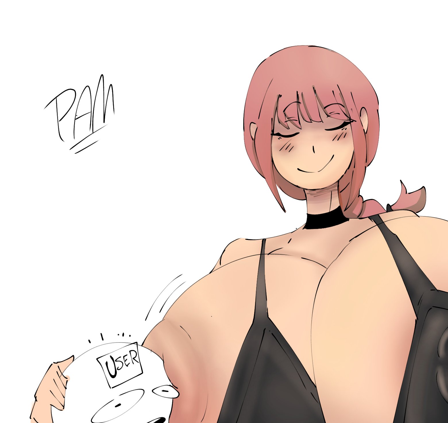 1boy, 1girls, big breasts, bra, breasts bigger than head, breasts focus, chainsaw man, closed eyes, erec, erect nipples, erect nipples under clothes, giant breasts, gigantic breasts, gigantic nipples, hand on another's head, height difference, hug, huge breasts, huge nipples, large breasts, makima (chainsaw man), massive breasts, miri adam, mommy, nipple bulge, nipple out, nipples, nipples visible through clothing, pressing breast on partner, pressing breasts, puffy nipples, red hair, size difference, smaller male, smile, smiling, tied hair, upper body, y/n