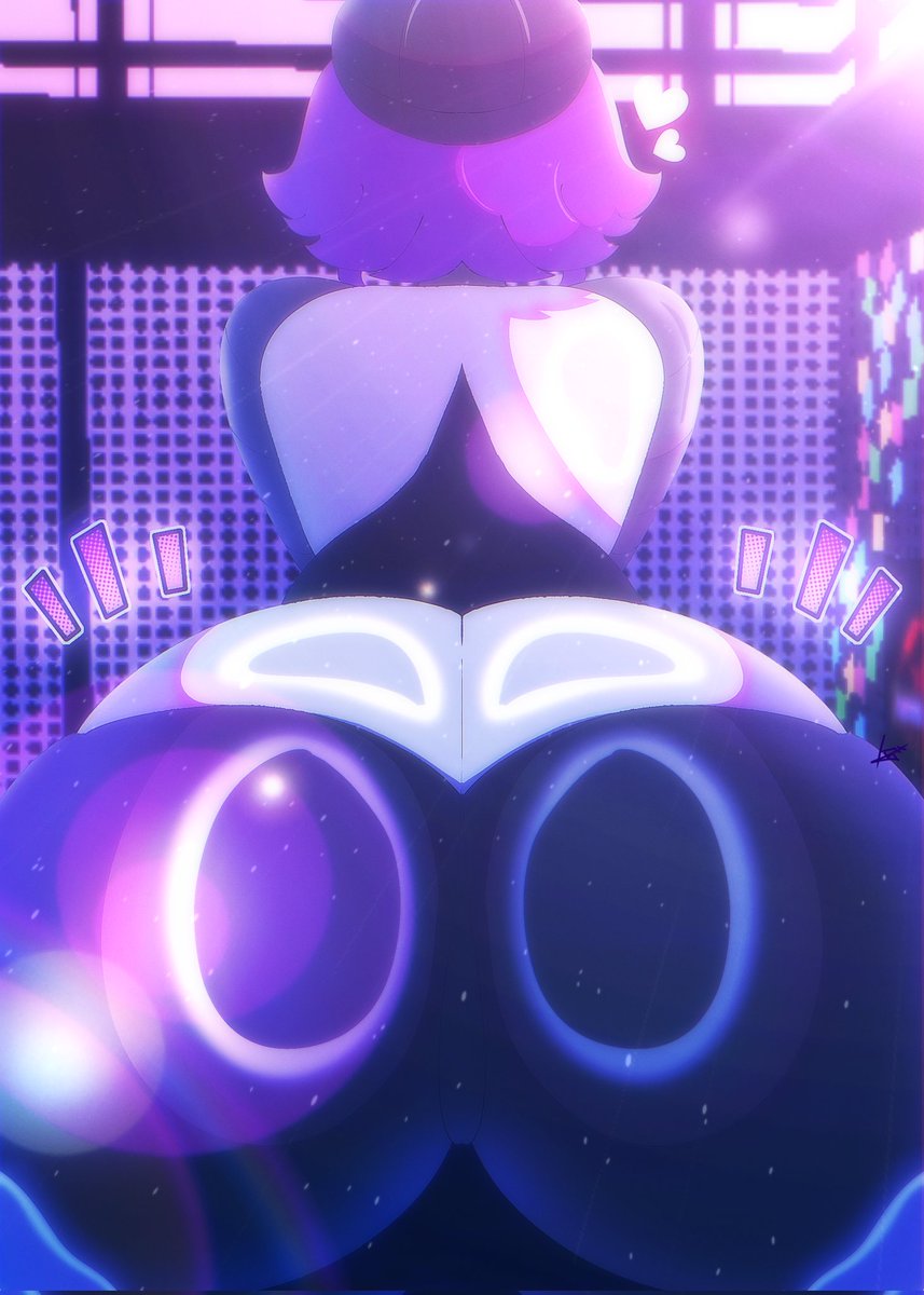 1girls, ass, ass focus, big ass, big butt, butt, butt focus, female, female focus, female only, hat, heart, hearts, kira amagi, murder drones, nori (murder drones), purple hair, robot, robot girl, robot humanoid, solo, solo female, solo focus